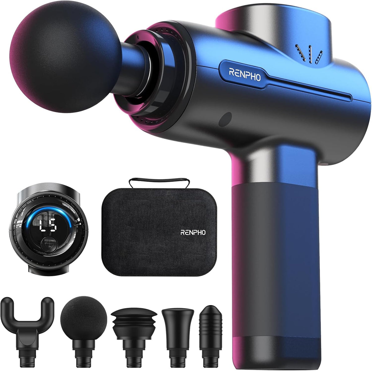 RENPHO Massage Gun Deep Tissue, Portable Percussion Massager for Back and Neck, Gifts for Men Women, Handheld Device with Carry Case, Active