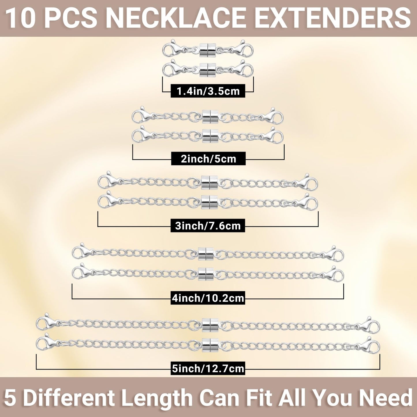 MKCYD Necklace Extender with Magnetic Clasps, Silver Magnetic Necklace Clasps and Closures with Necklace Extenders for Women