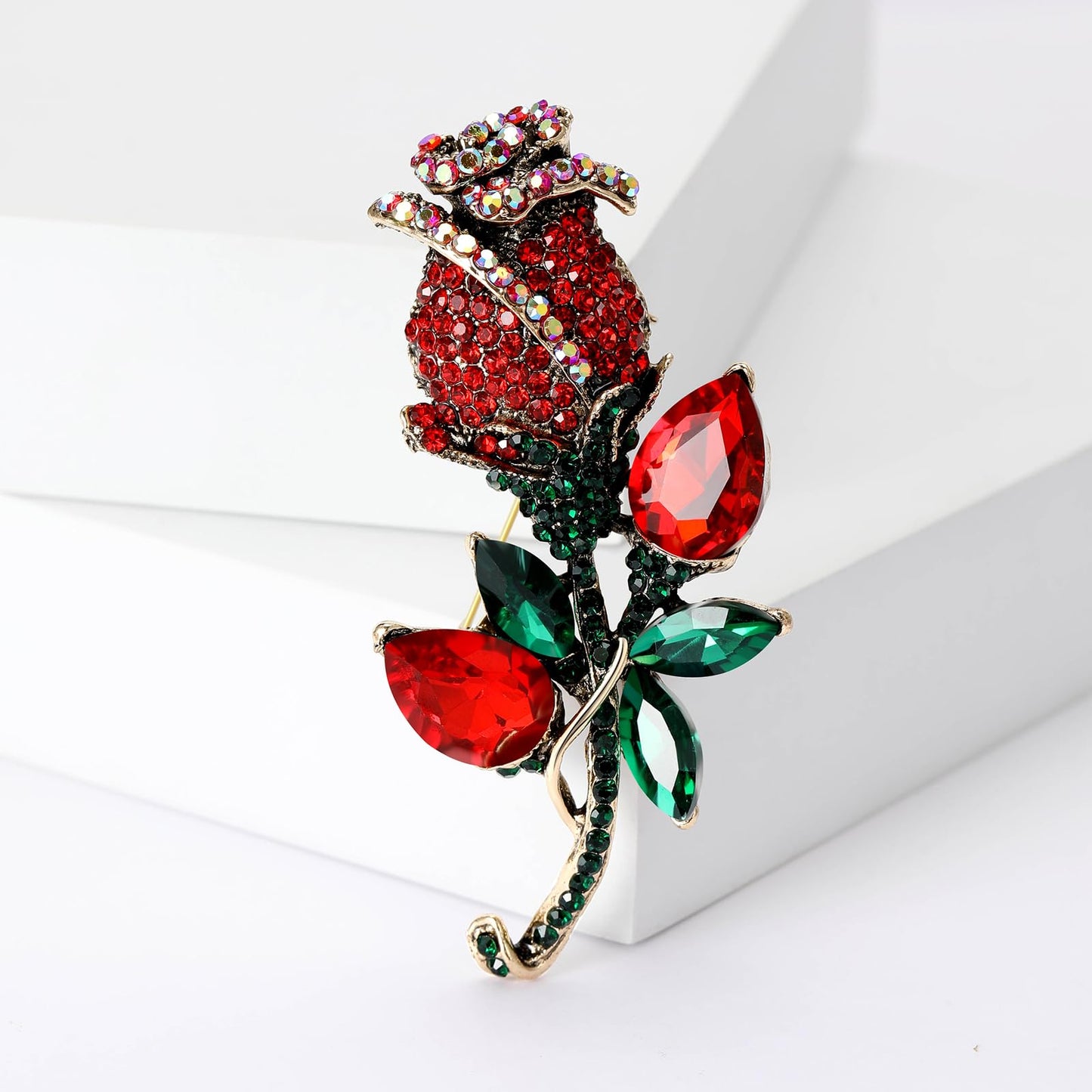 YOQUCOL Rose Brooch Pin for Women Golden Cubic Zirconia Crystal Flower Lapel Pin Brooches