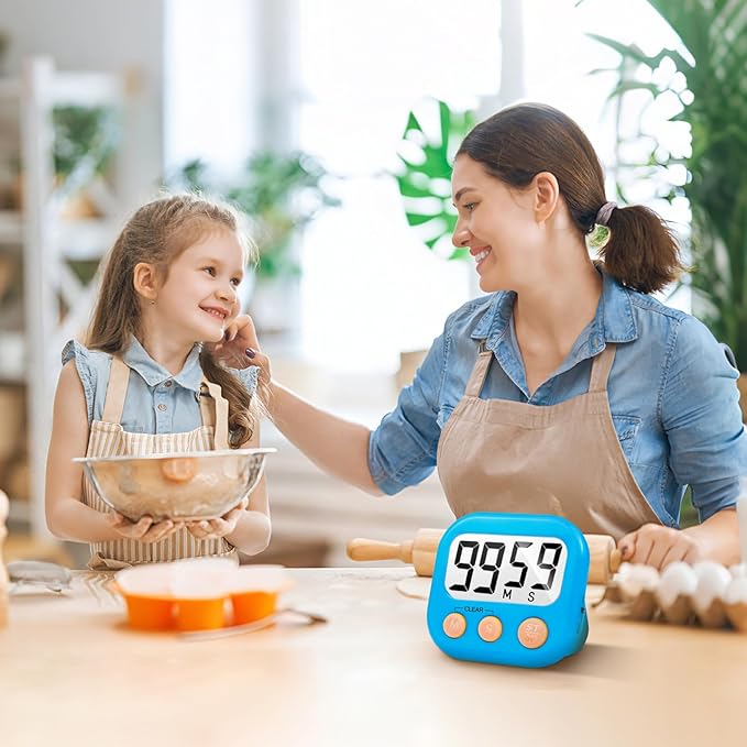 6 Pack Digital Kitchen Timer Small Classroom Timers for Kids Teachers (Blue&White)