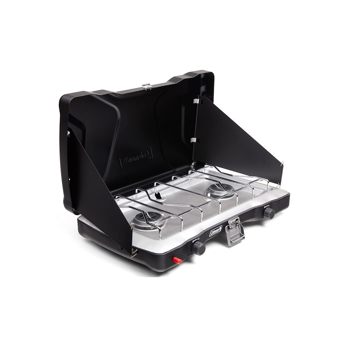 Coleman Triton+ 2-Burner Propane Camping Stove with InstaStart Ignition, Portable Camping Cooktop with 2 Adjustable Burners & Wind Guards, 22,000 BTUs of Power for Camping, Tailgating, Grilling