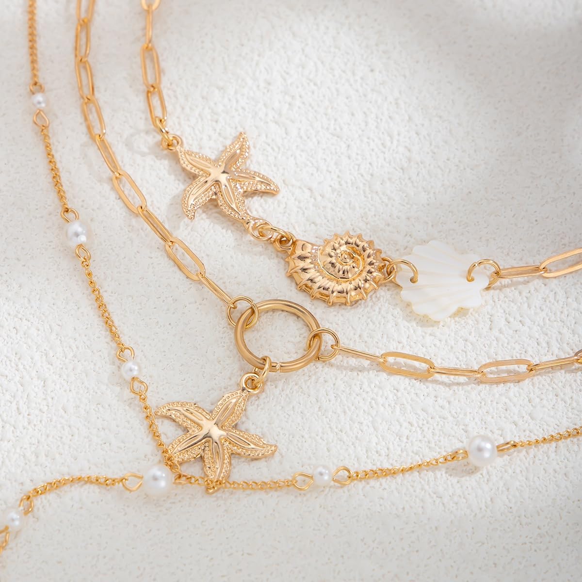 VIYPDRST Layered Starfish Necklaces for Women Trendy Dainty Gold Starfish Seashell Pendant Necklace Summer Beach Jewelry (Gold 4Layer)