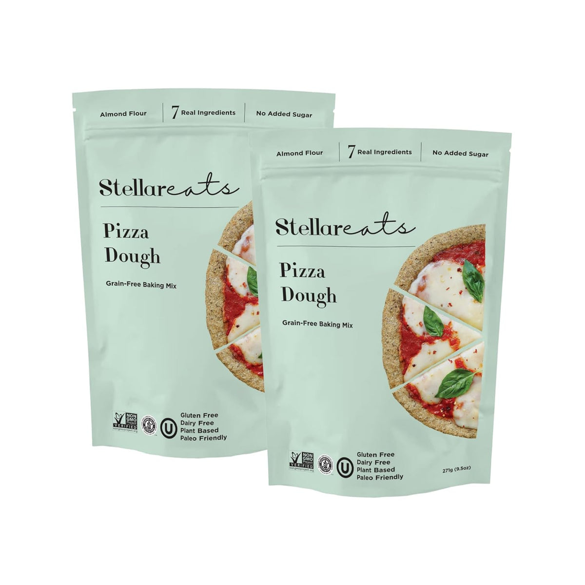 Stellar Eats Grain-Free Pizza Dough Baking Mix | Gluten-Free, Dairy-Free, Plant-Based, Paleo-Friendly | No Added Sugar | Almond Flour-Based | Non-GMO Project Verified, Kosher | 9.5 oz | 2 Pack