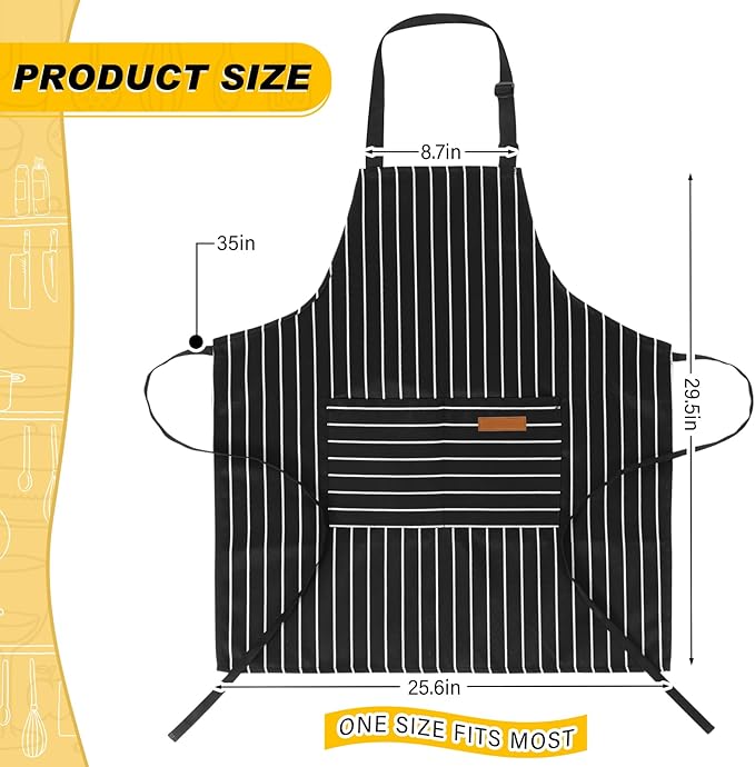 Handepo 4 Pcs Kitchen Aprons with Pockets Adjustable Waterproof Cotton Aprons Striped Apron for Women Men Chef Mother Gift