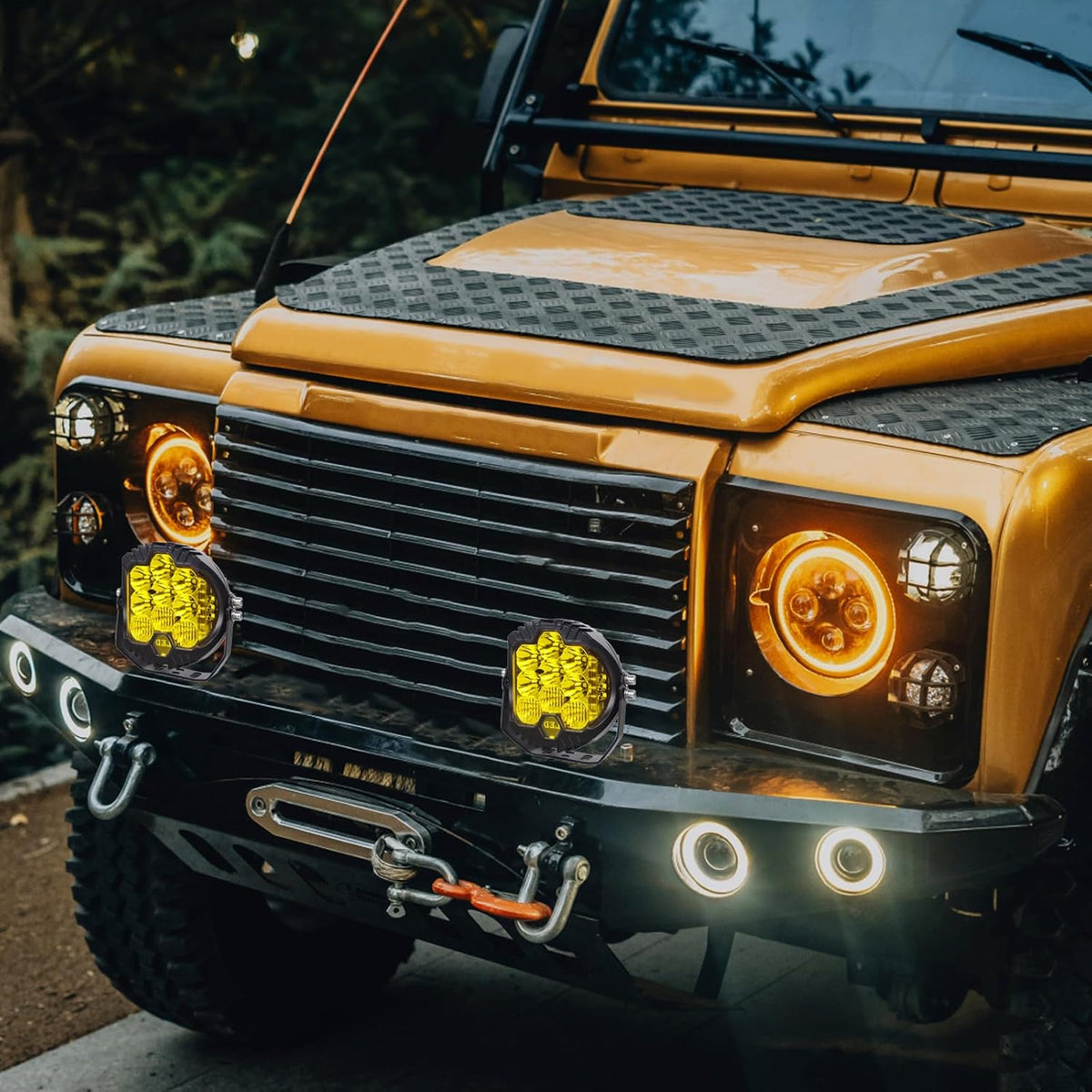 LIGBT 7 Inch Pair Amber Round LED Offroad Lights 90W Amber Yellow Off Road Light Fog Lights Driving lightsWaterproof Light Pods for Pickup Trucks 4x4 SUV ATV UTV