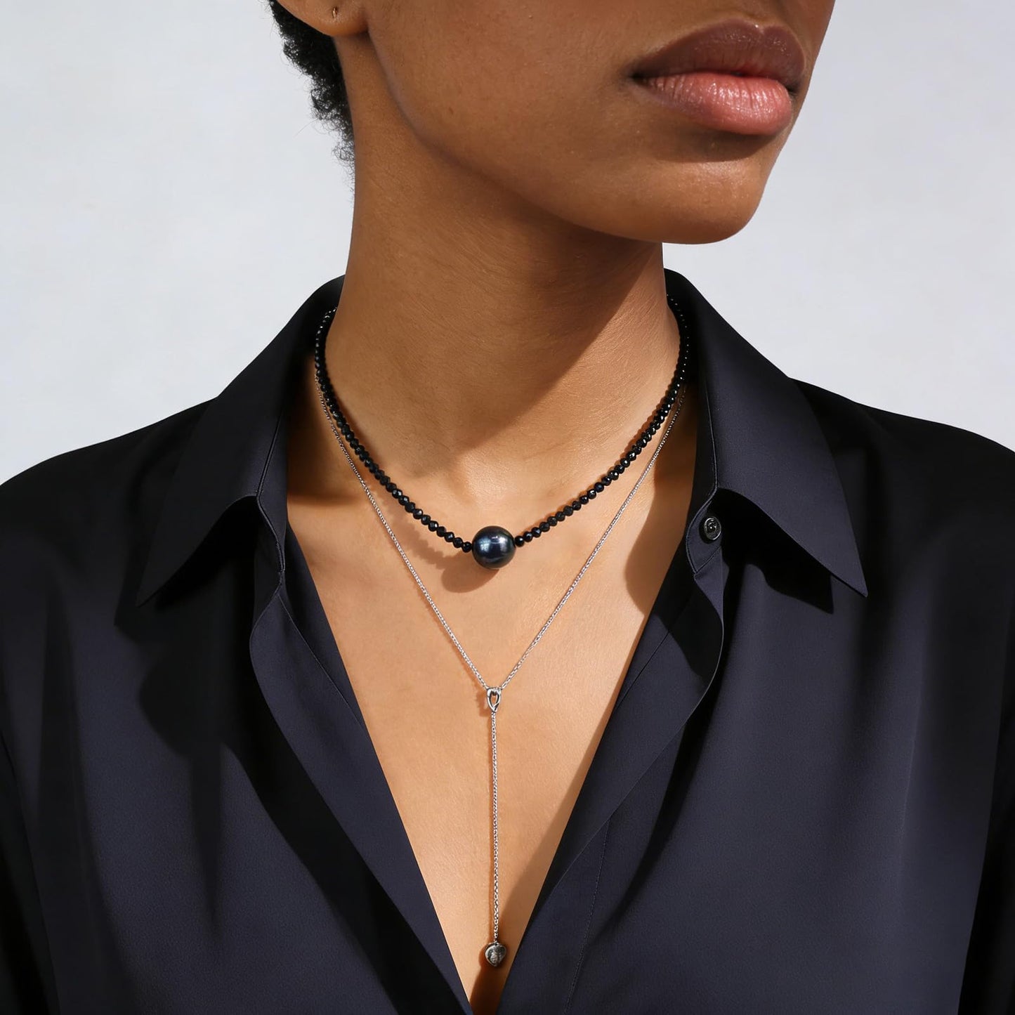 GEMTAL Dainty Single Pearl Pendant Necklaces for Women Trendy,Womens Black Pearl Beaded Choker Necklace,Delicate Round Freshwater Pearl Necklace Jewelry Gift for Women girls(Black)