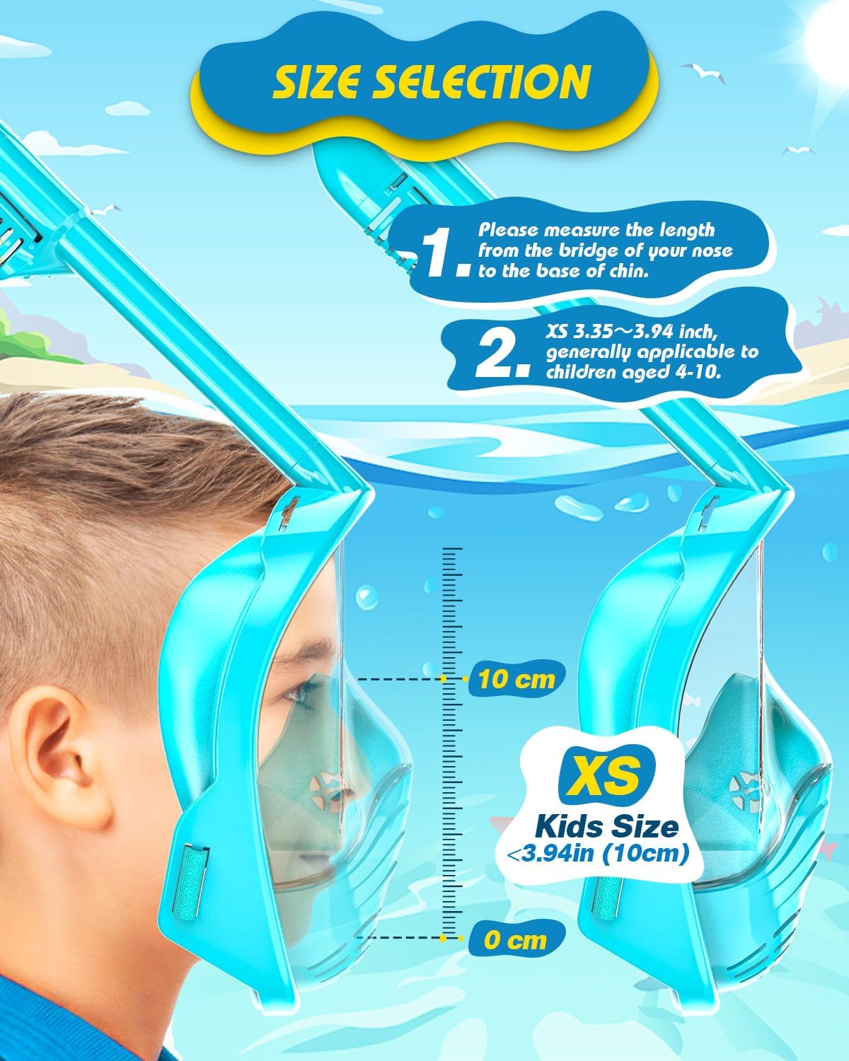 QingSong Kids Snorkel Mask Full Face, Snorkeling Set with Camera Mount, Foldable 180 Degree Panoramic View Snorkeling Gear Anti-Fog Anti-Leak
