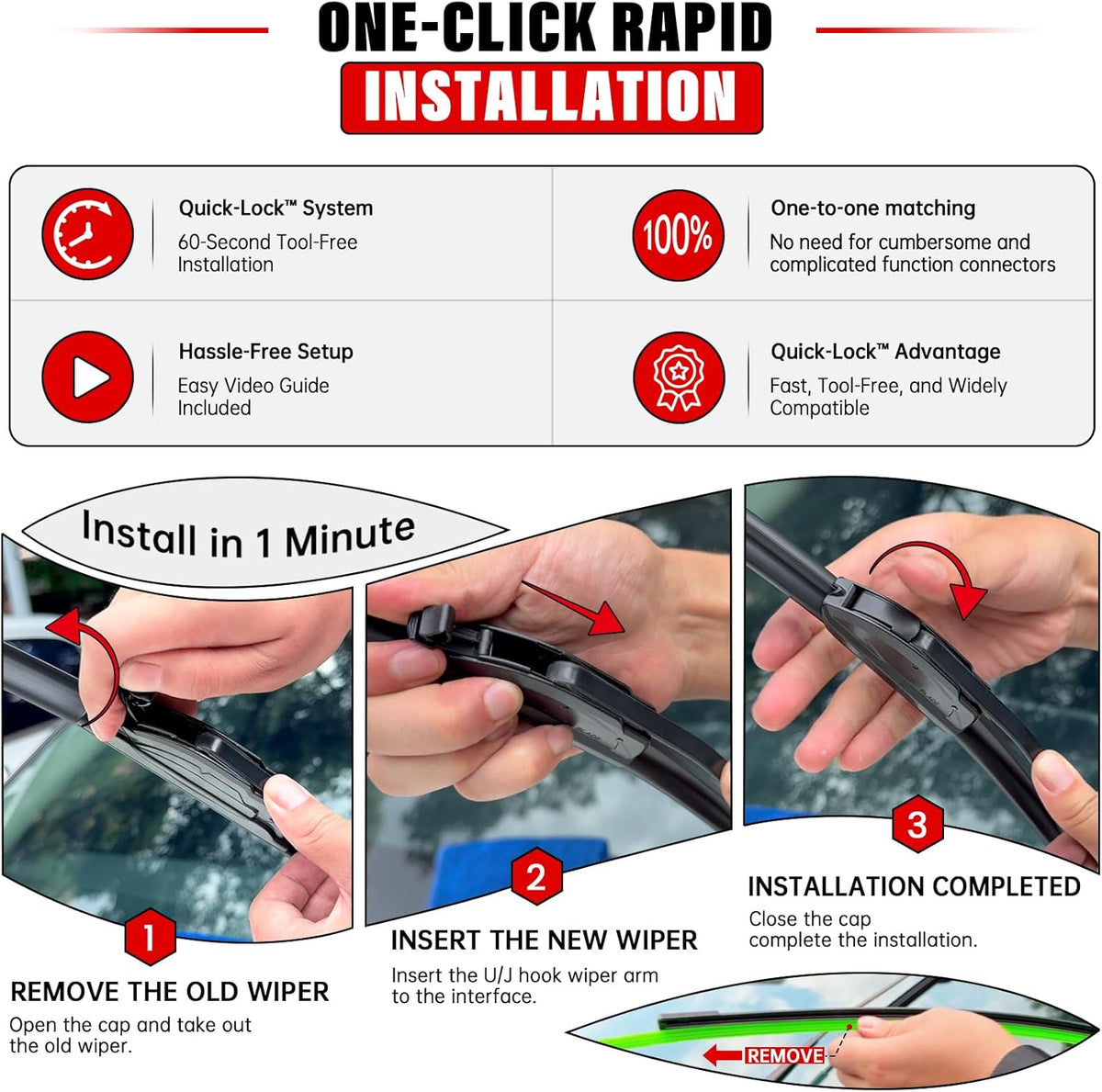 Windshield Wiper Blades Replacement for Toyota 4Runner 2003 2004 2005 2006 2007 2008 2009 Original Factory Quality Front Rear Wipers Blade Set for My Car - 22" 20" 12" (Pack of 3)