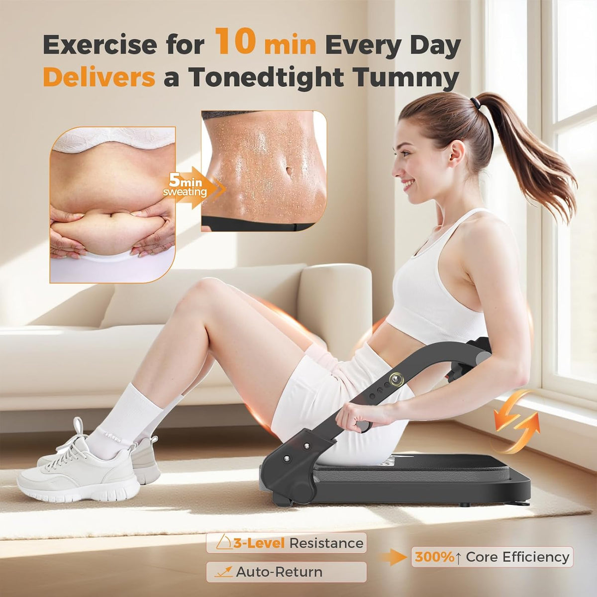 Ab Machine,Sit Up Exercise Equipment& Core Machine, Workout Equipment,Adjustable Ab Trainer with 3 Resistance Levels and Removable Auxiliary Handle,Home Gym Fitness Equipment for All Ages