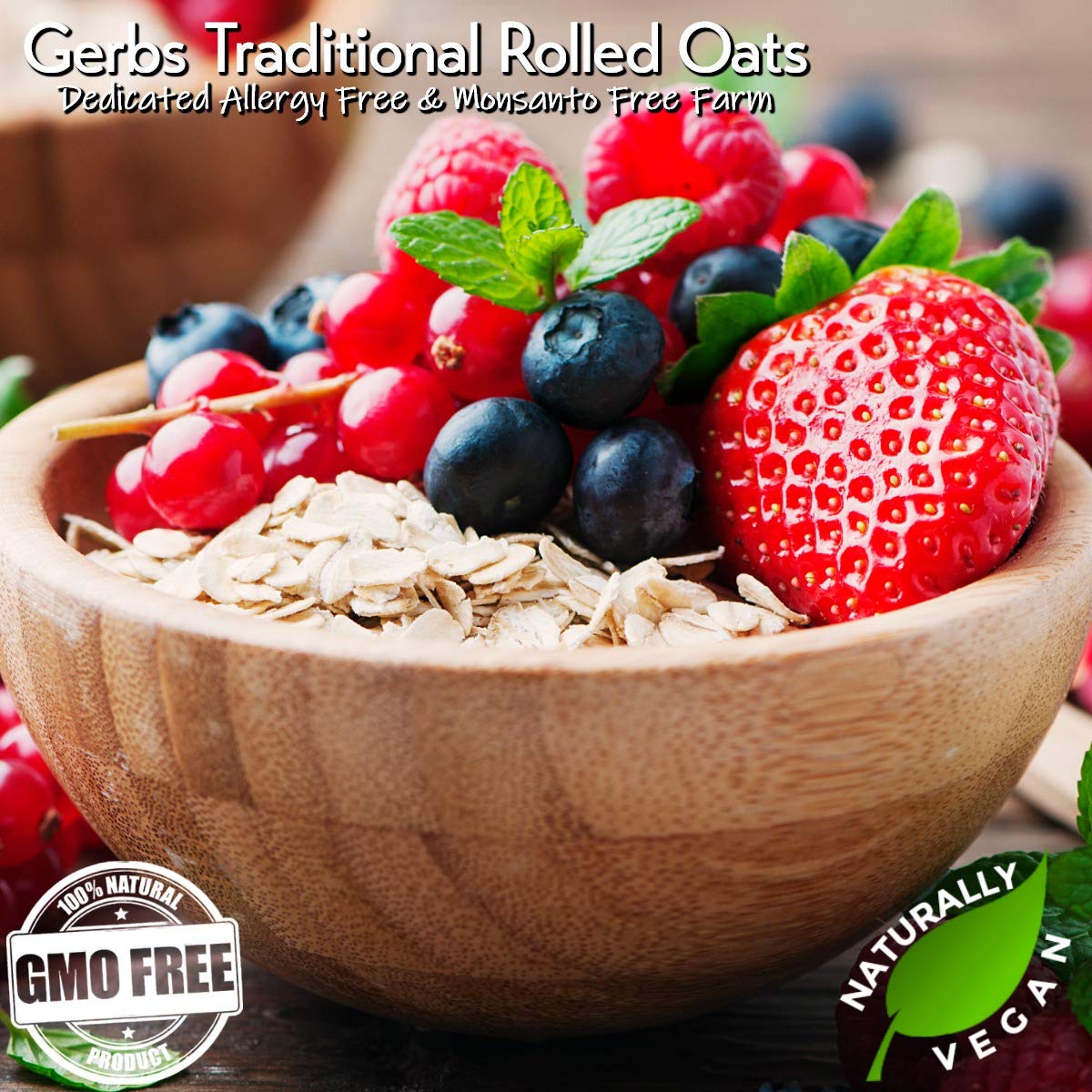 Gerbs Gluten-Free Traditional Rolled Oats 4 lbs. | Carefully Sourced, Premium Grade, Resealable Bag | Hearty Texture, Ideal for Baking & Breakfast | Top 14 Allergen-Free