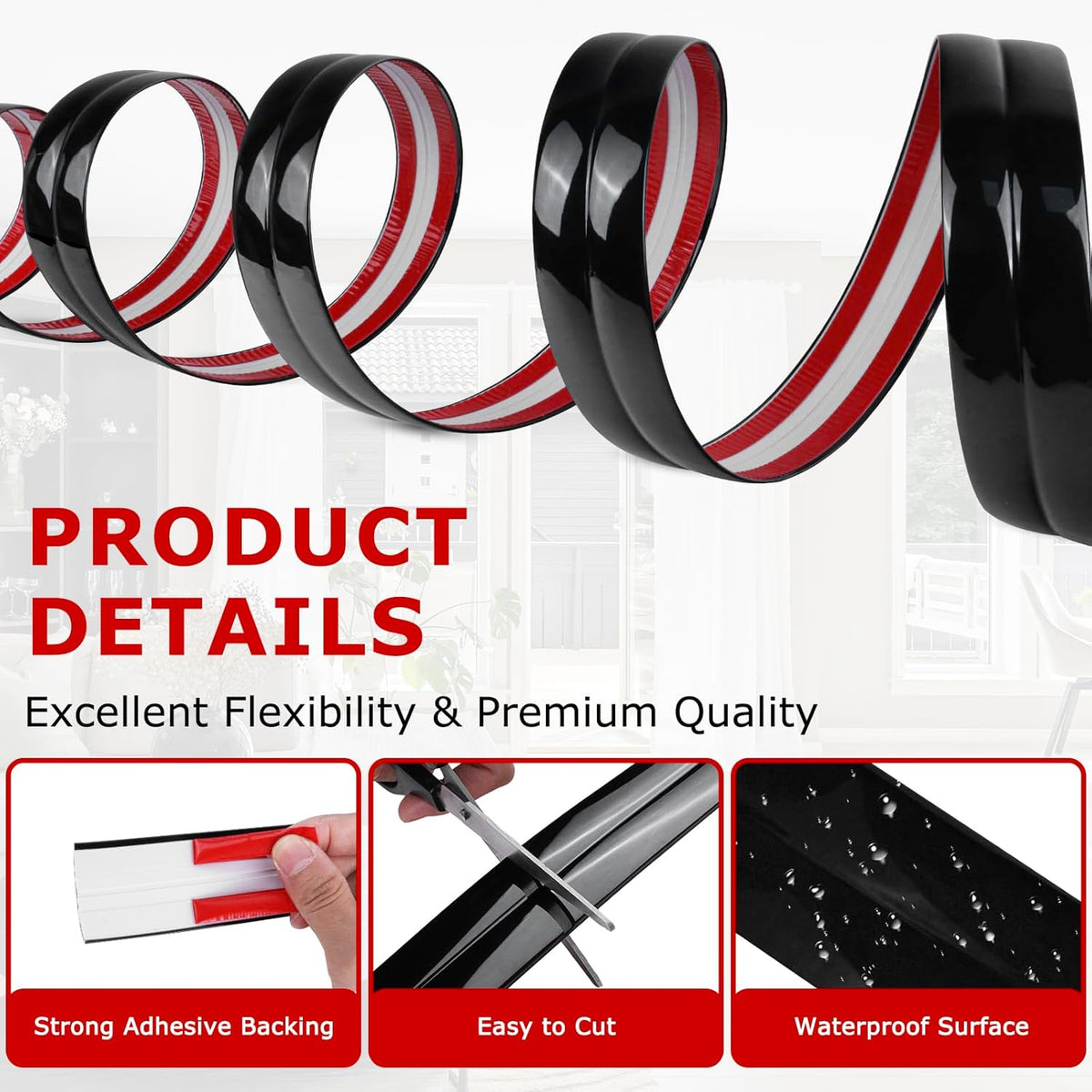 Flexible Wall Corner Protector Moulding Trim Peel and Stick Wall Corner Guards Edge Protector Self Adhesive Molding Trim Strip for Edge Ceiling (Black, 1.6 in x 40 Ft)