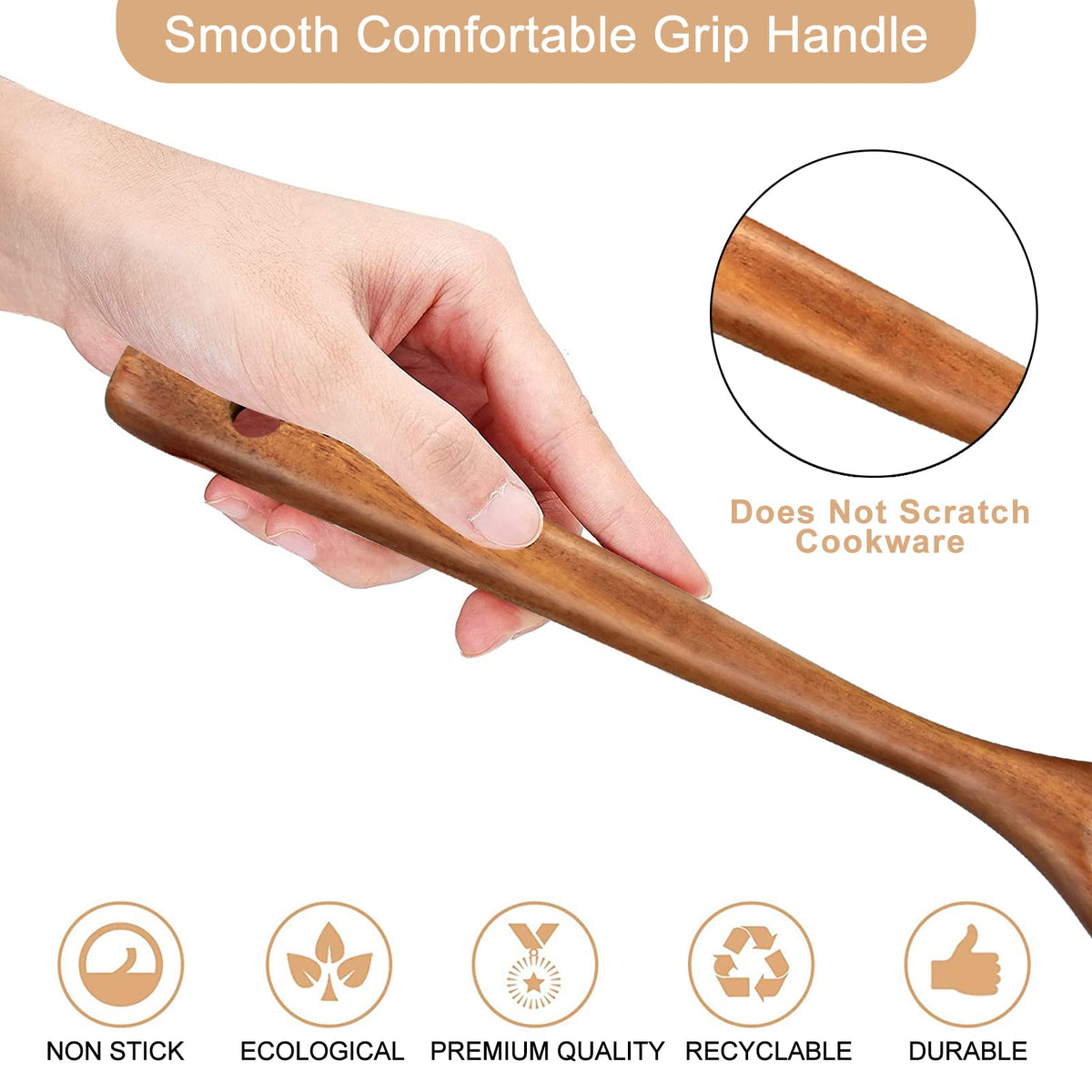 2 Pack Wooden Non Toxic Spatulas for Kitchen Utensils Set Acacia Wood Cooking Spatula Flat Wok Pancake Turner Bamboo Slotted Spoon for Cooking Utensil Spurtle Scraper Long Fish Egg Flipper Spatulas