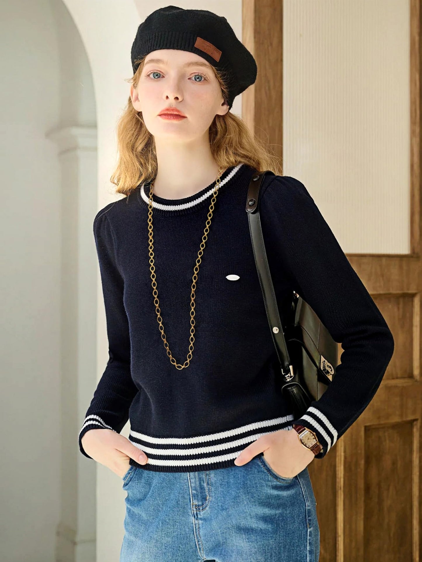 PERNNLA PEARL Simple Gold Plated Long Chain Necklace for Women Statement Layered Necklace Dainty Chunky Gold Fashion Sweater Necklaces