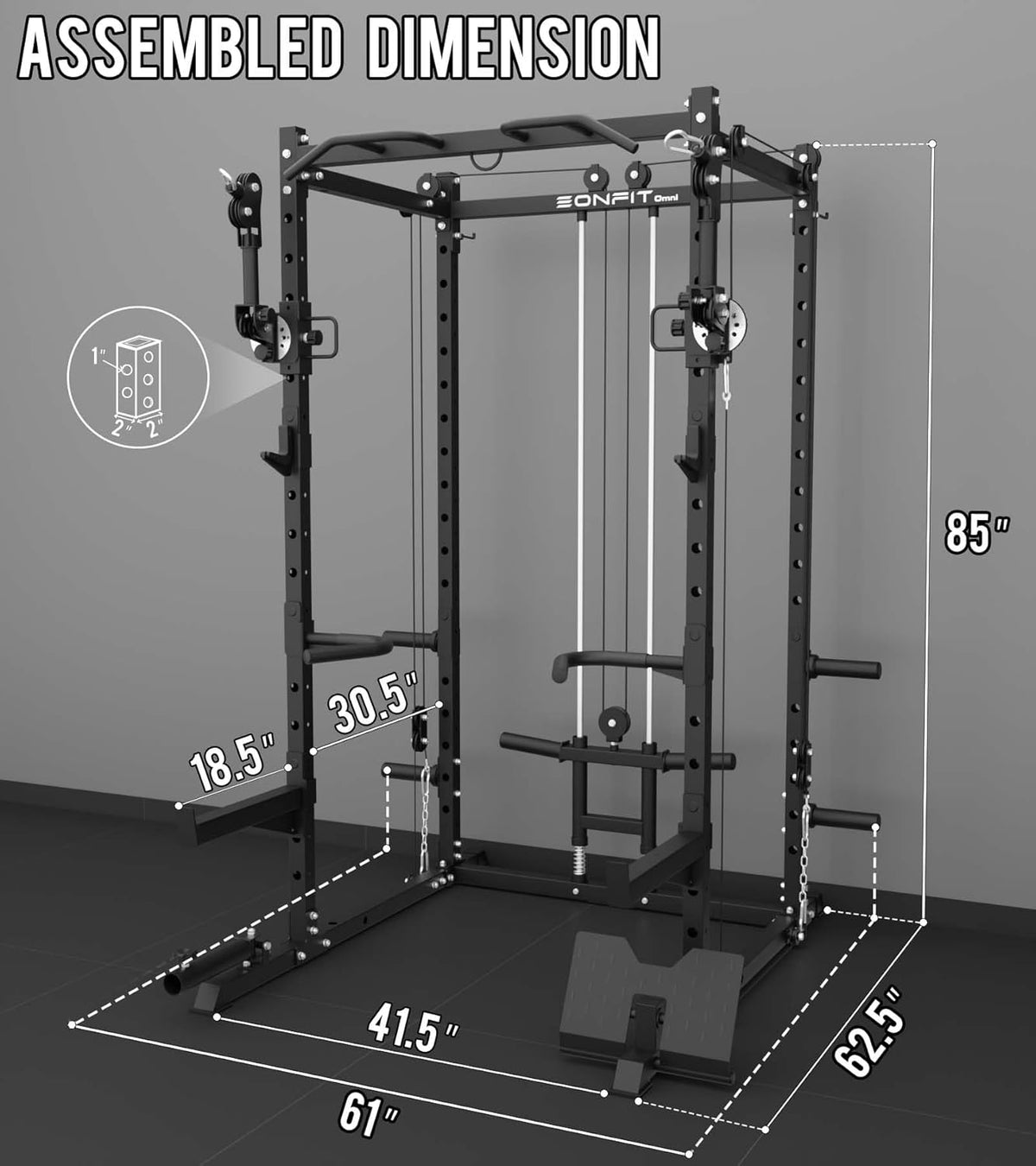 Eonfit E2 Power Cage，1500LB Squat Rack with Cable Crossover System.Multi-Function Power Rack for Home Gum.All-in-One Squat Rack with More Training Attachments