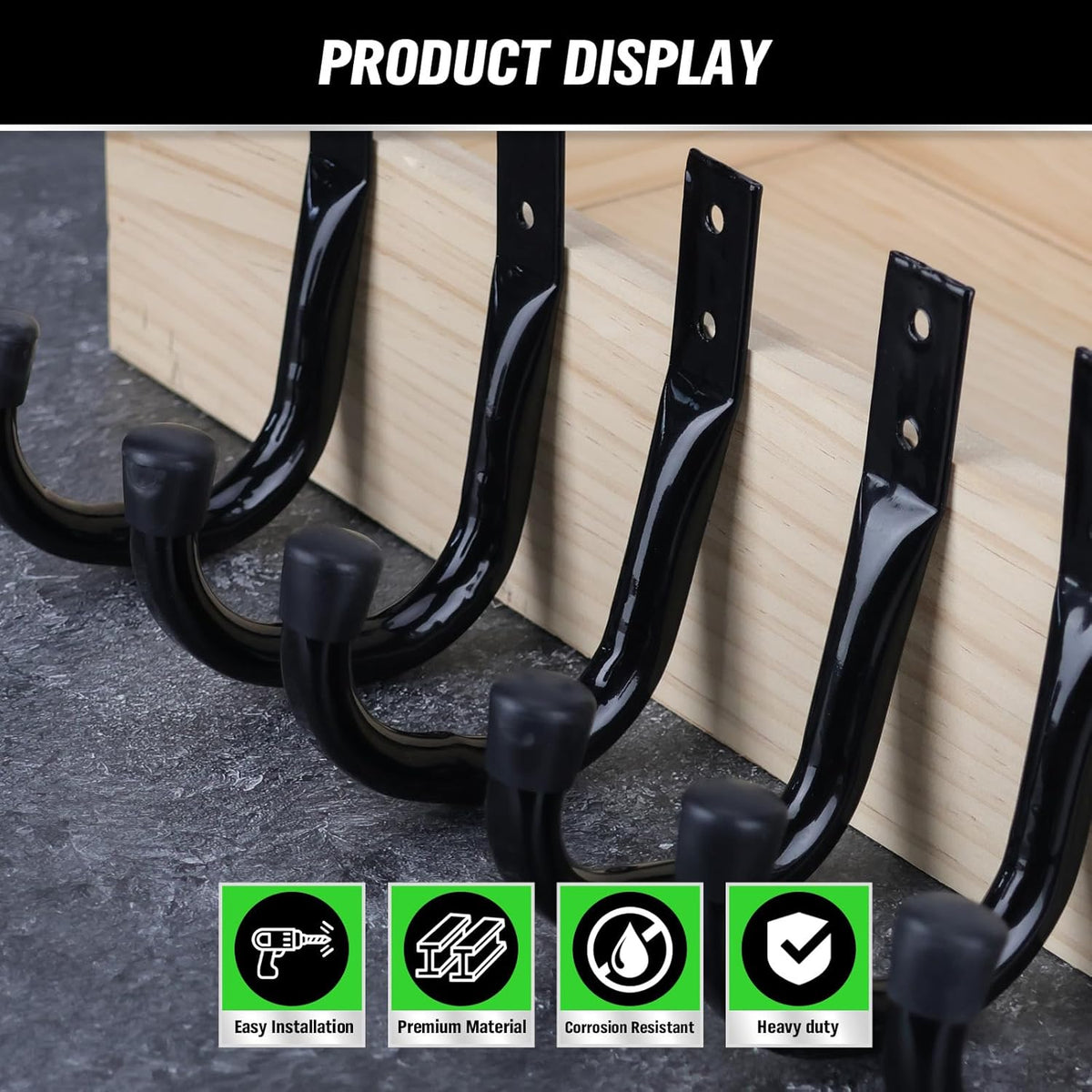 Heavy Duty Garage Storage Hooks, 12-piece Bike Hooks for Garage Wall, Utility Garage Hooks, Wall Mount J Hook for Hanging, Large Metal Storage Organizer Tool, Extension Cord Hanger