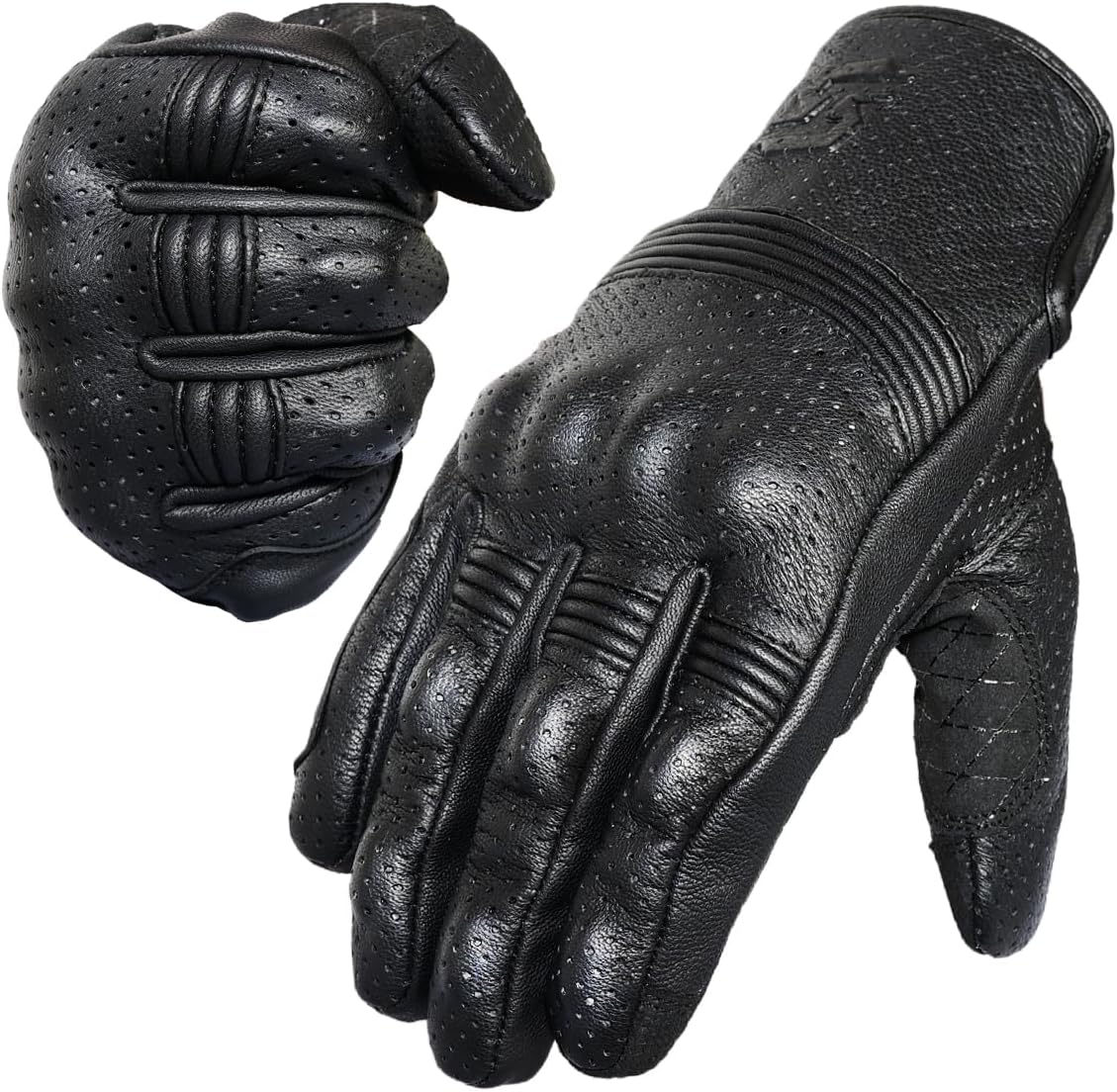 Leather Motorcycle Gloves for Men and Women | Touchscreen | Full Finger | Goatskin Leather Hard Knuckle Motorcycle Riding Gloves (Perforated, XX-Large)