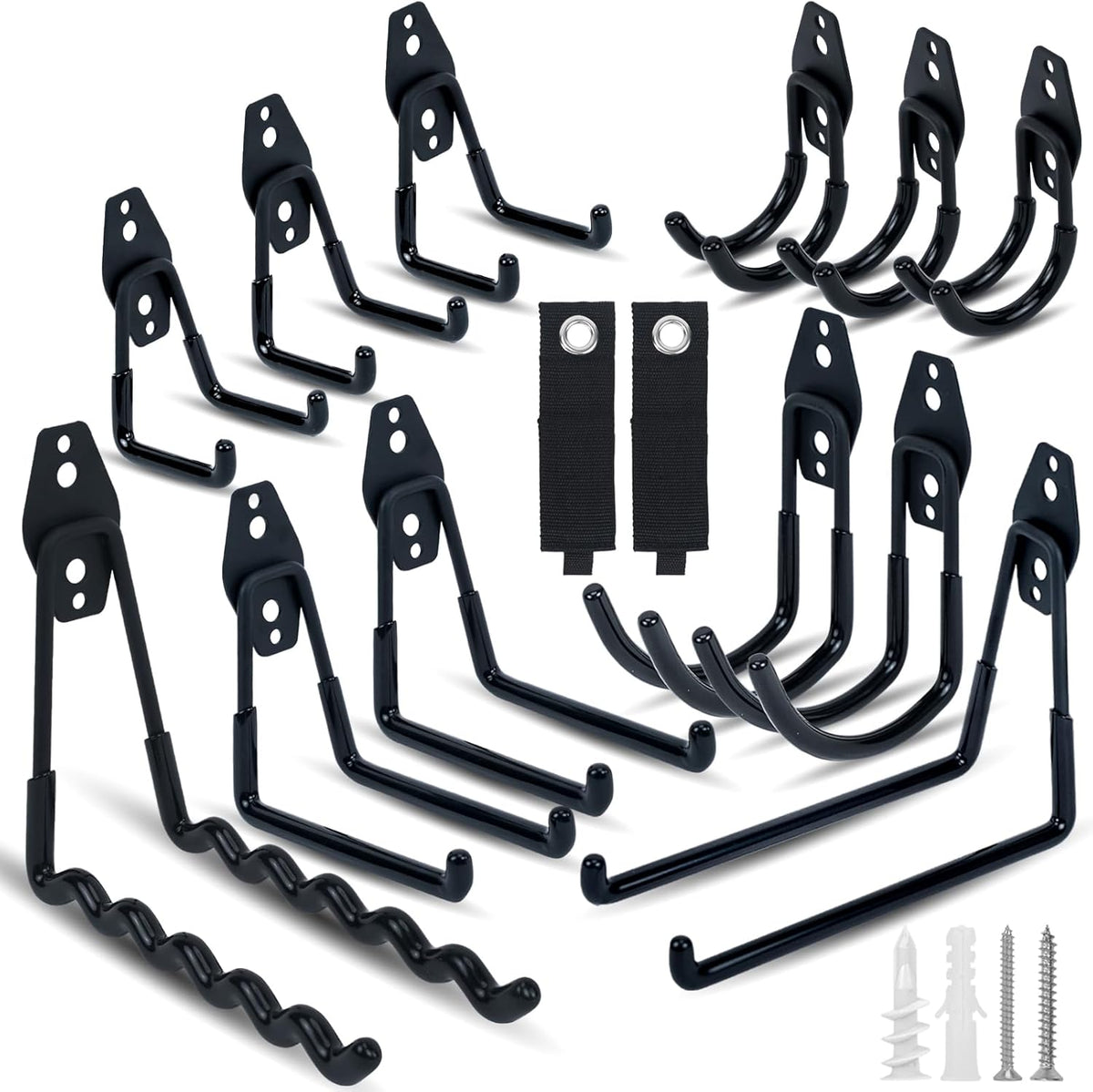 14 Pack Garage Hooks, Utility Wall Mount Garage Hooks Heavy Duty with Multiple Welding Spots, Garage Organization for Hanging Garden & Shed Tools, Bike, Ladder, Hose and More(Black)