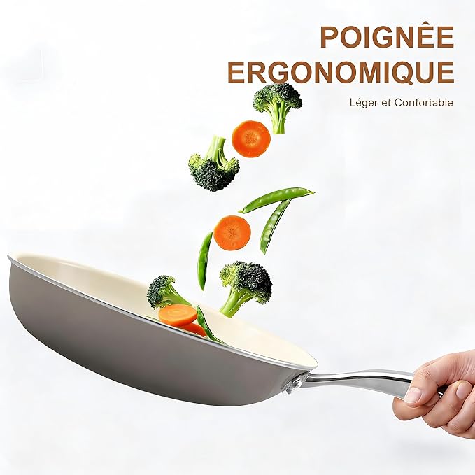 9.25 Inch Ceramic Nonstick Frying Pan Skillet - PFAS-Free, Non-Toxic, Oven Safe & Induction Ready, Aluminum Cookware with Stainless Steel Handle