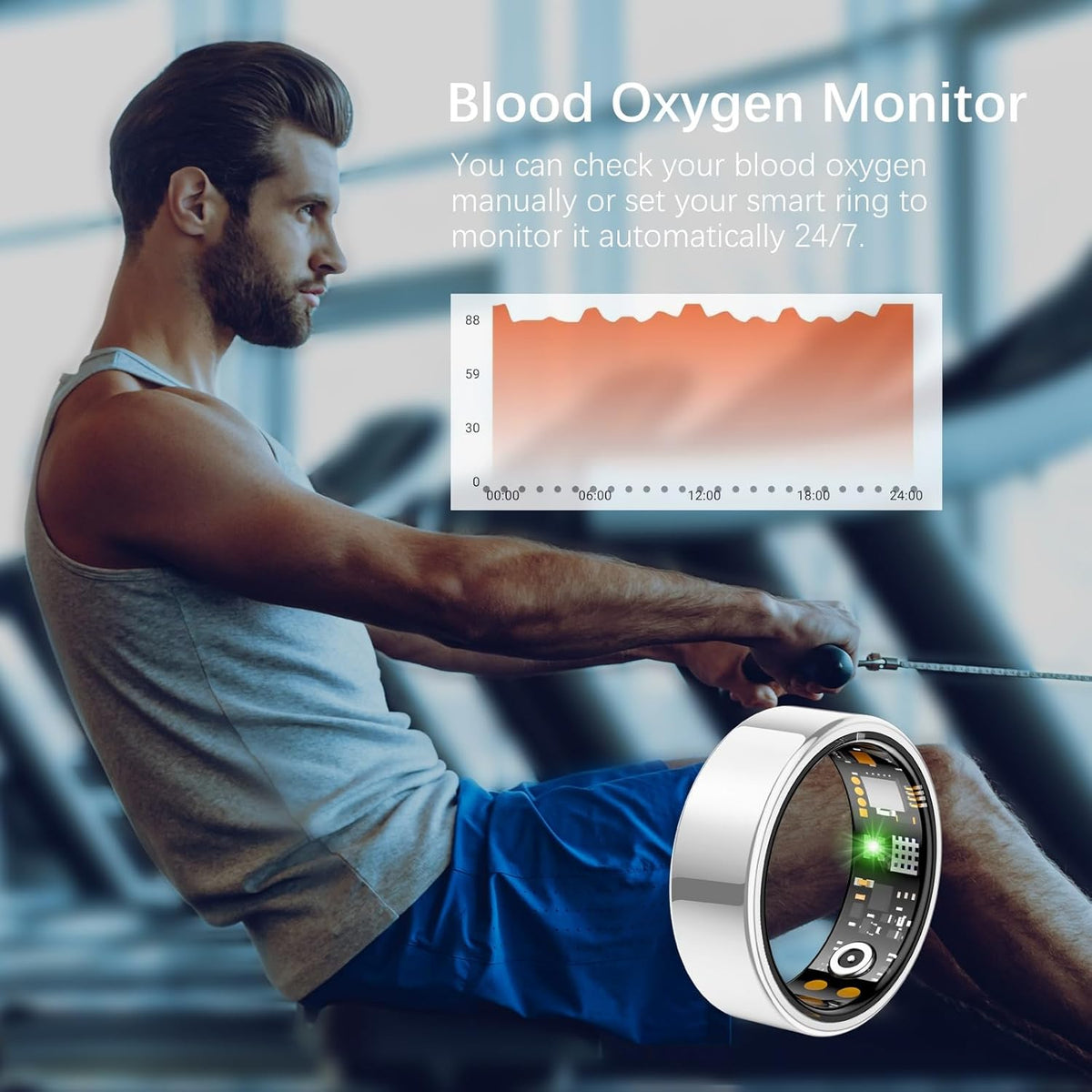 Ring Health Tracker for Women Men, Fit Ring with Heart Rate, Blood Oxygen, Sleep Monitor, Calories, Step Counter, IP68 Waterproof Smart Ring for iPhone & Android, No Subscription Fee (Silver, 14#)