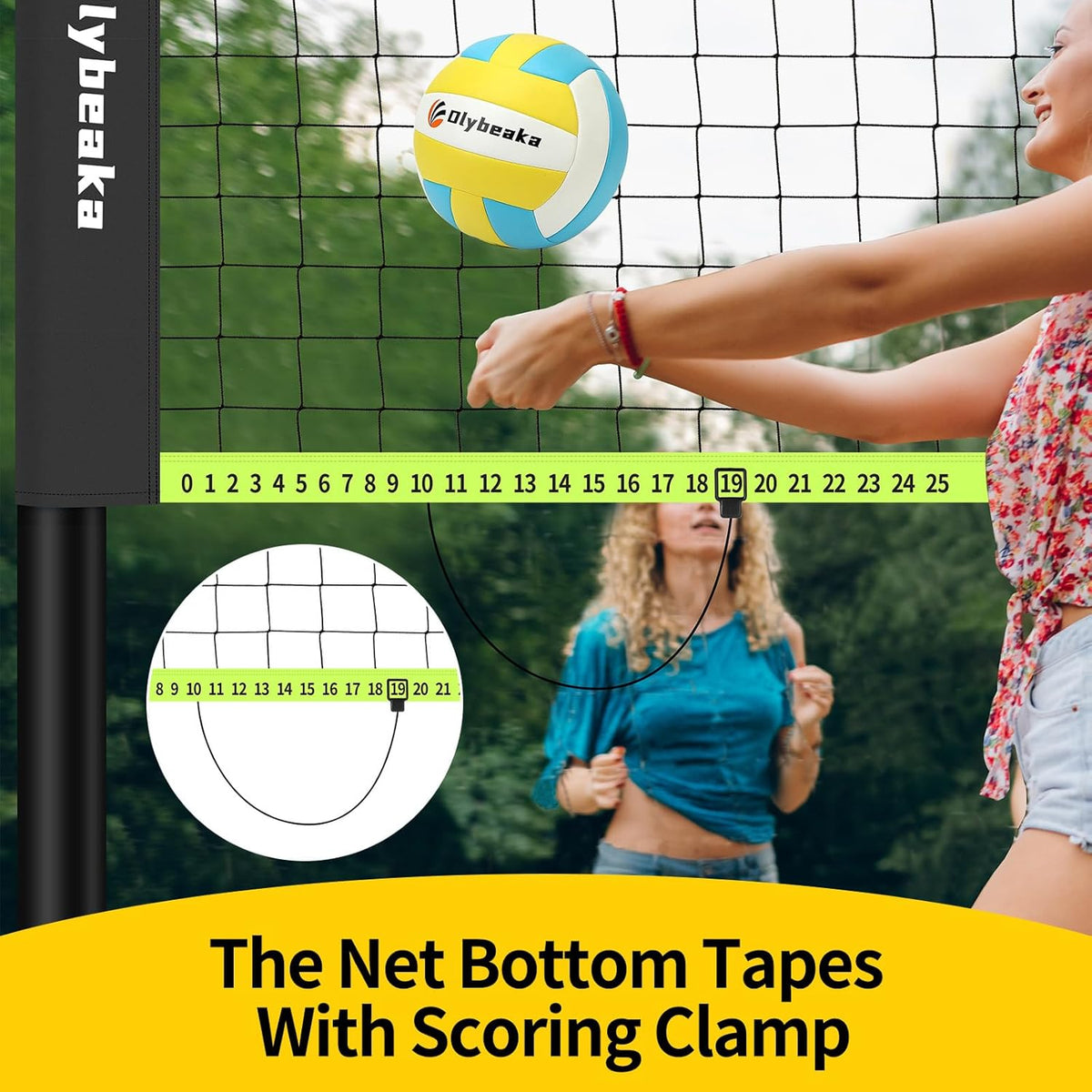 Portable Outdoor Volleyball Net Set for Backyard Beach with Adjustable Poles, Soft PU Volleyball & Pump, Carry Bag and Durable Anti-Sagging Net
