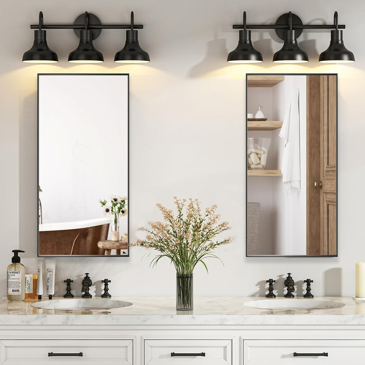 20x40 Inch Black Bathroom Mirror for Wall, Aluminum Frame Rectangle Rectangular Vanity Mirror, Modern Large for Bedroom, Living Room, Horizontal or Vertical