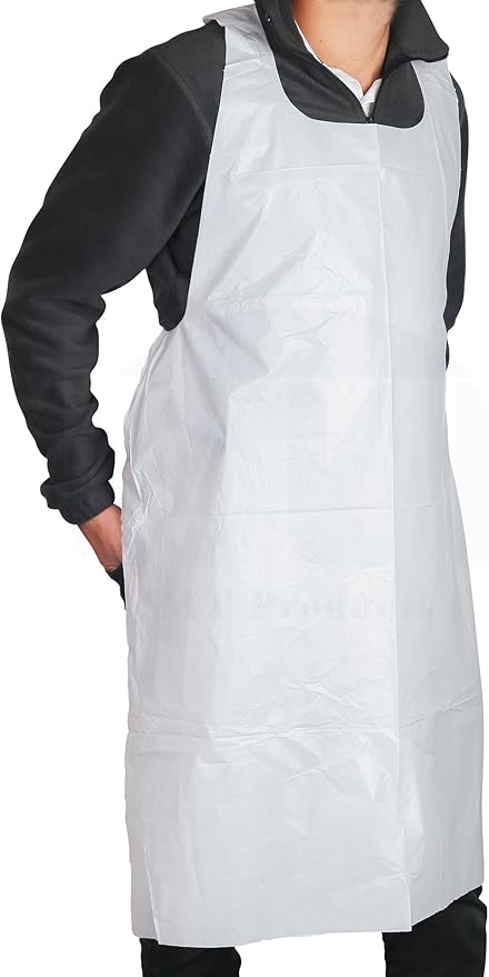 MT Products 2 Mil White Disposable Poly Aprons 46"x28" - Waterproof Plastic Bibs for Cooking, Dishwashing & Art (Bulk)