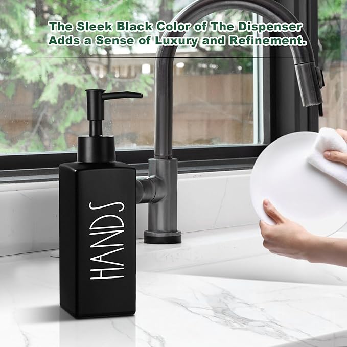 Hand Soap Dispenser, Matte Black Soap Dispenser for Bathroom, Glass Hands Liquid Dispenser with Pump, Farmhouse Soap Bottle Dispenser, Refillable Soap Bottle for Bathroom Decor, 12.3fl oz
