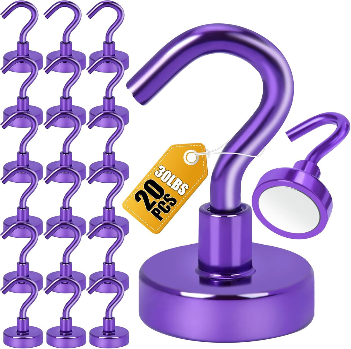 DIYMAG Magnetic Hooks, 30Lbs Strong Heavy Duty Cruise Magnet S-Hook for Classroom, Fridge, Hanging, Cabins, Grill, Kitchen, Garage, Workplace and Office Etc, (20 Pack-Purple)
