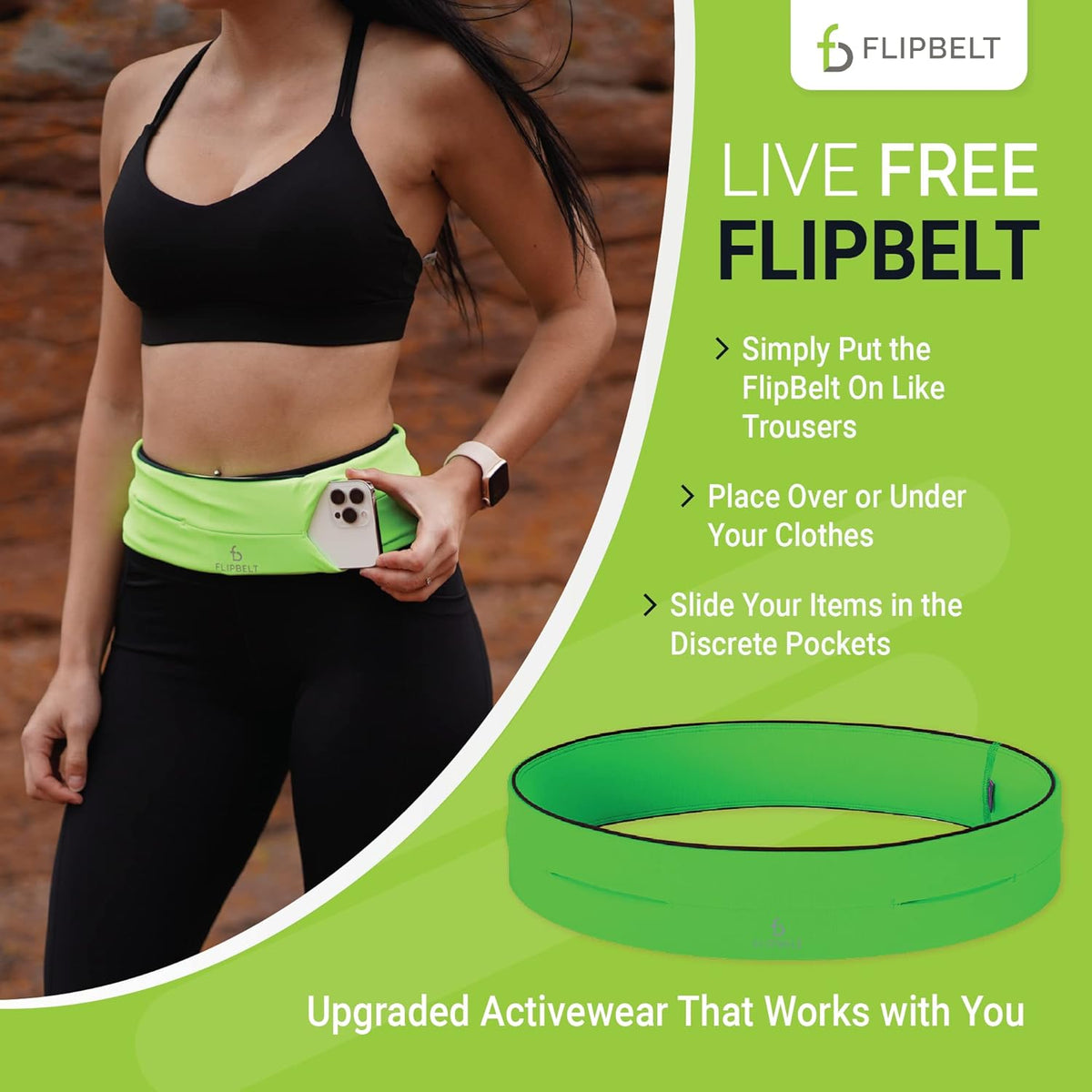 FlipBelt Classic Running Belt, Running Fanny Pack for Women and Men, USA Company