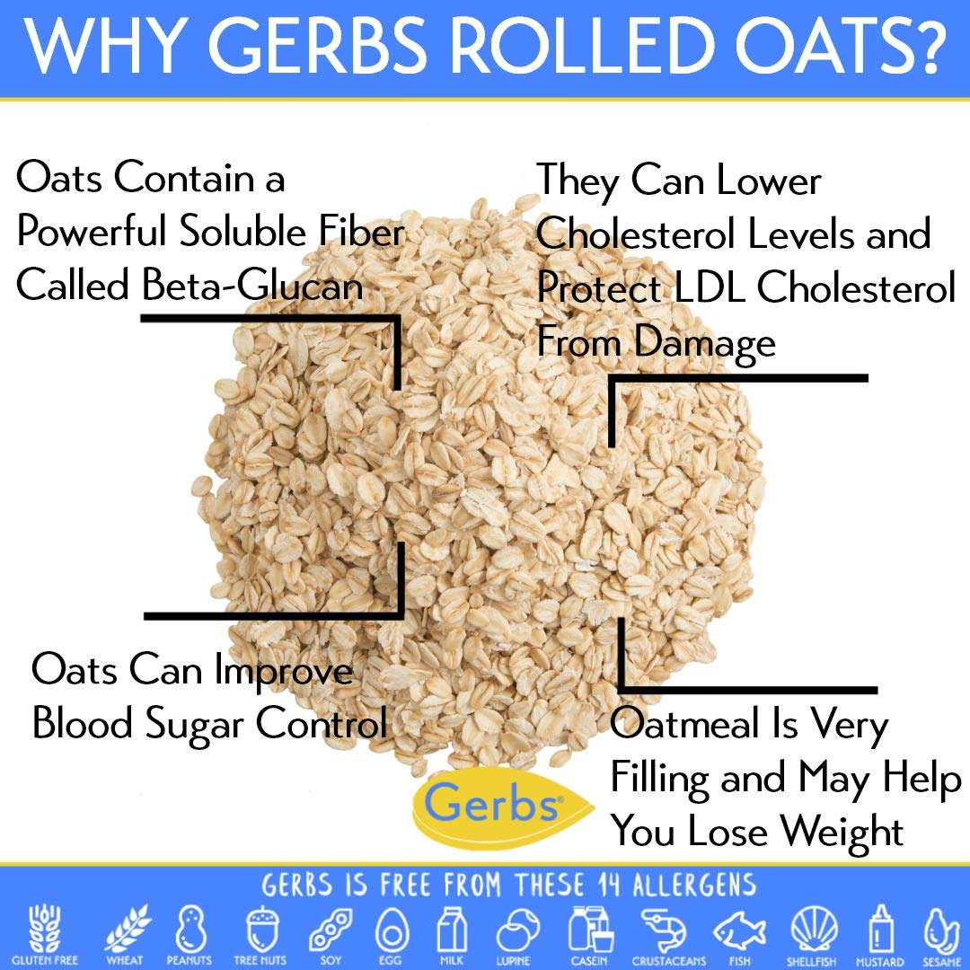 Gerbs Gluten-Free Traditional Rolled Oats 4 lbs. | Carefully Sourced, Premium Grade, Resealable Bag | Hearty Texture, Ideal for Baking & Breakfast | Top 14 Allergen-Free
