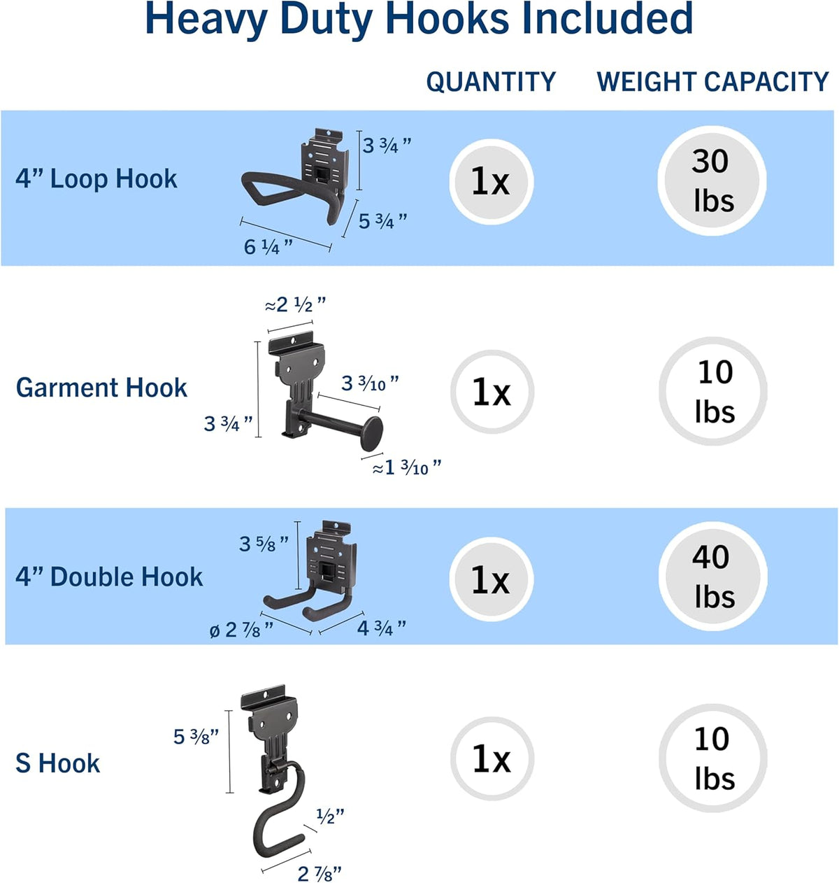 8 Pack Heavy Duty Slatwall Hooks, Black, Snap & Heavy-Duty Hooks Mix, Organize Garage, Storage, Tools, Sports Gear, Cords