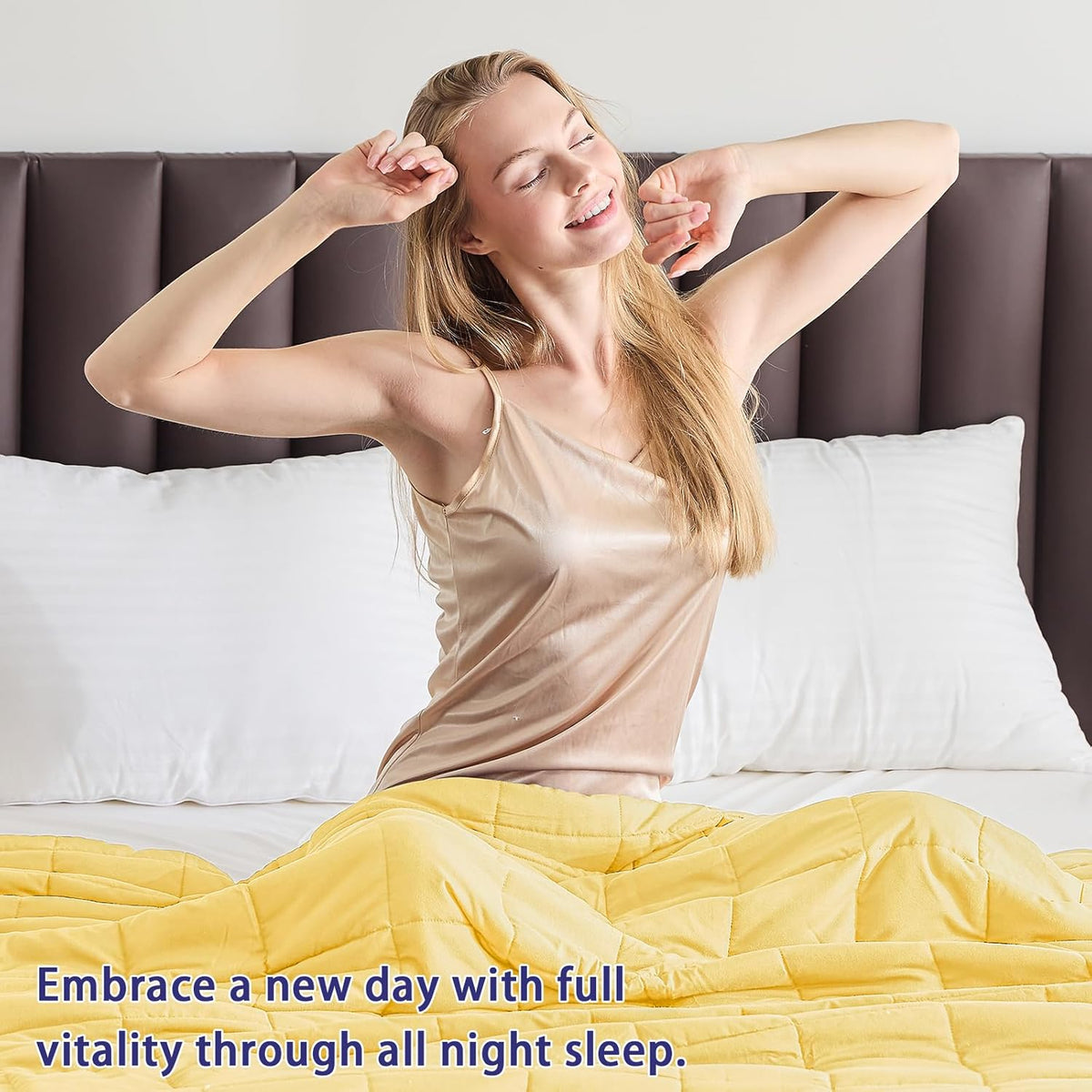 yescool Weighted Blanket for Adults (20 lbs, 60” x 80”, Yellow) Cooling Heavy Blanket for Sleeping Perfect for 190-210 lbs, Queen Size Breathable Blanket with Premium Glass Bead, Machine Washable