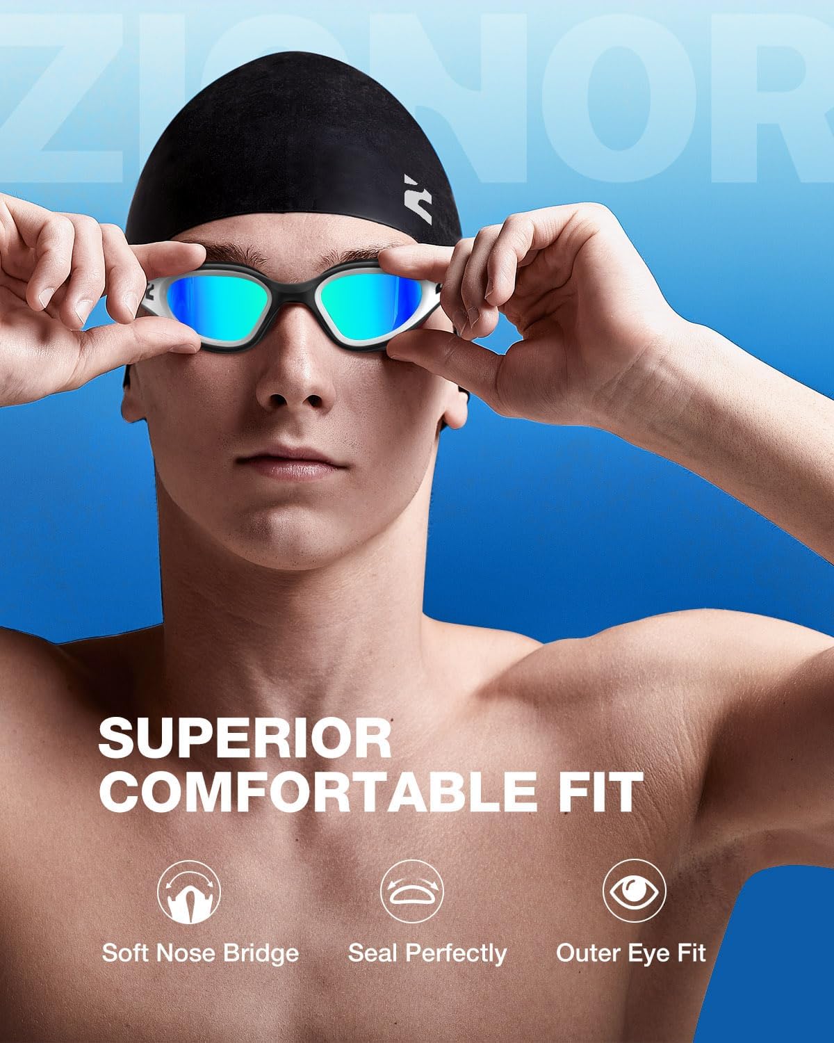 ZIONOR G1 Lite Swim Goggles with Swim Cap Comfortable Anti-fog Swimming Goggles Cap Set for Adult Men Women