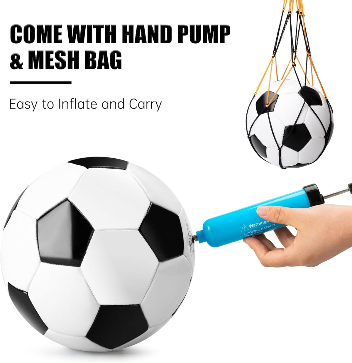 Soccer Ball Size 2 Size 3 Size 4 Size 5 with Pump - Single, 2 or 3 Pack - Official Size & Weight - Classic Indoor Outdoor Soccer Long-Lasting - Ideal Gift for Toddler Kids Boys Girls Youth Adult