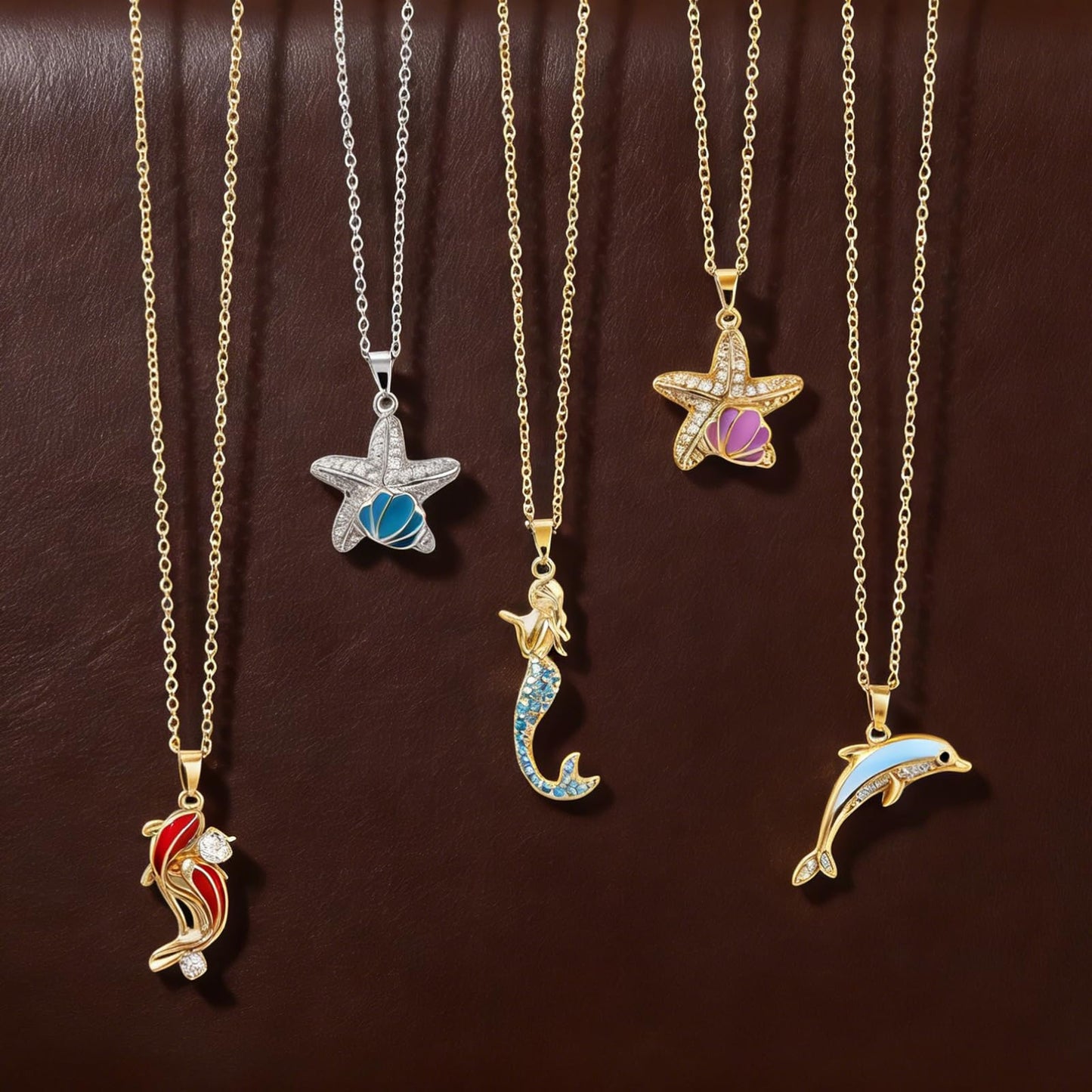 crataly CZ Starfish Necklace For Women-Silver Plated Ocean Blue Enamel Seashell Necklace For Valentines Day Mother's Day Christmas Birthday Gifts
