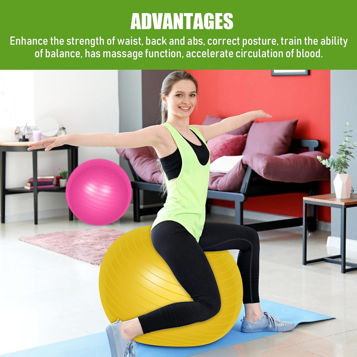 Leyndo 2 Pcs Yoga Ball Exercise Ball Large 26 Inch Exercise Anti Burst Birthing Fitness Ball with Pump, 26 Inches/ 65 cm for Improved Posture, Balance, Yoga, Pilates, Training