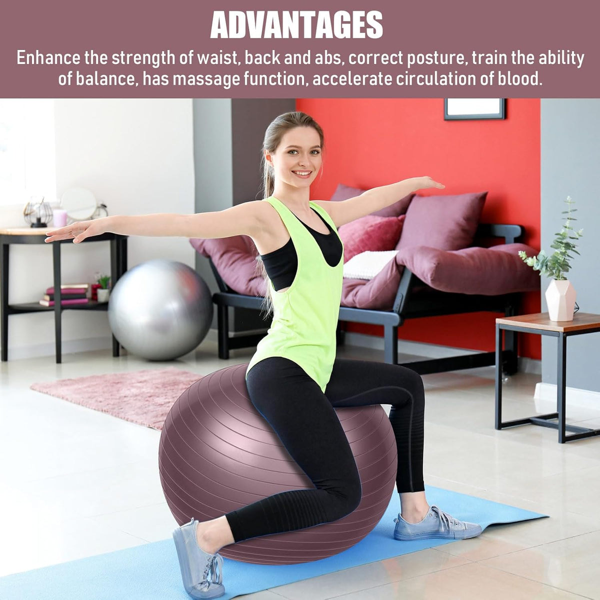 Leyndo 4 Pcs 26 Inch Yoga Exercise Ball Pilates Pregnancy Birthing Fitness Ball with Quick Pump Anti Burst for Improved Posture, Balance, Yoga, Pilates, Training