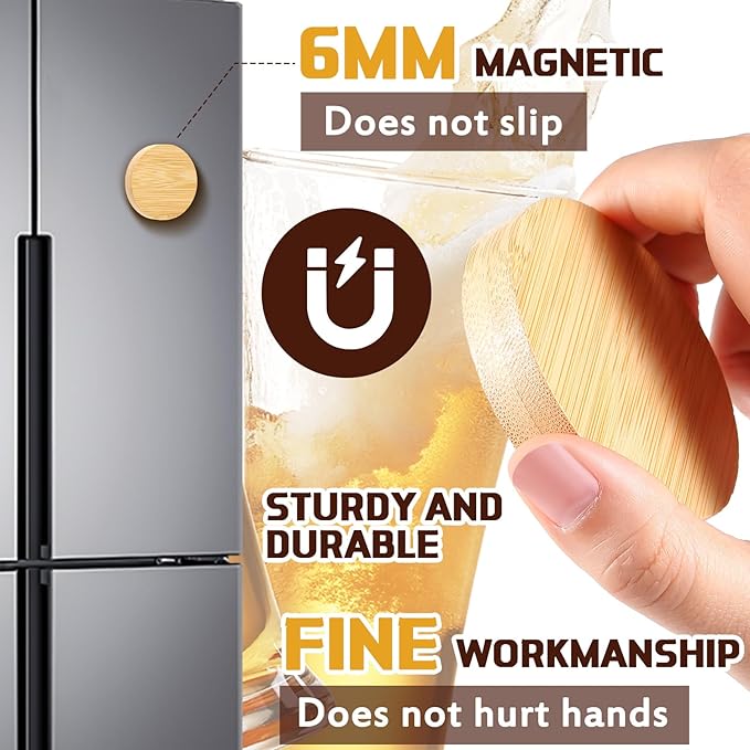 Vesici 24 Pcs Magnetic Bottle Opener 2.5in DIY Wood Round Shape Beer Openers Wooden Fridge Magnet Refrigerator Sticker Gift for Beer Lover Wedding Guest Kitchens Bars Parties