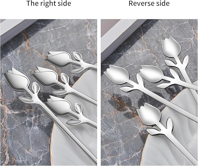 Silver Small Coffee Spoon Holder Set,Swan Base With 12 Pcs Demitasse Espresso Spoons Set,6" Mini Tulip/Rose Dessert Spoon,Stainless Steel Tea Spoons