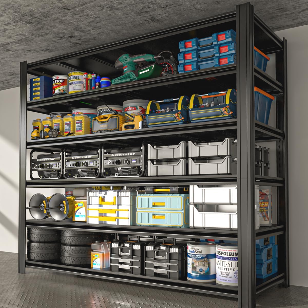 6 Tier Metal Shelving Unit 84" H x 55.12" W x 24" D, 3600LBS Adjustable Storage Shelves, Heavy Duty Garage Shelves for Warehouse, Basement, Kitchen, Pantry, Living Room, Black