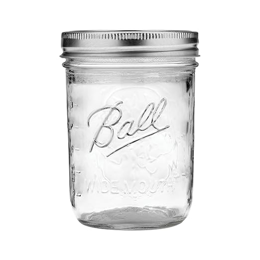 Ball Wide Mouth Glass Mason Jars with Lids and Bands, Used for Canning, Pickling, Juice, Jam, Jelly, Pint Size 16 Ounce (Pack of 4)