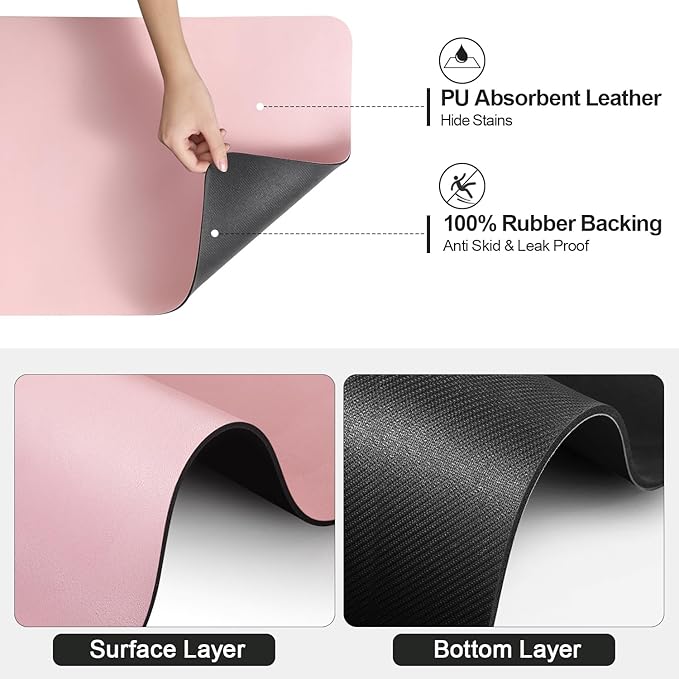 Ecotrim - Dish Drying Mat for Kitchen Counter | Coffee Bar Mat for Countertops | Heat Resistant Drainer Mat with Non-slip Rubber Backed | Hide Stain Kitchen Absorbent Draining Mat | Pink 16"x24"