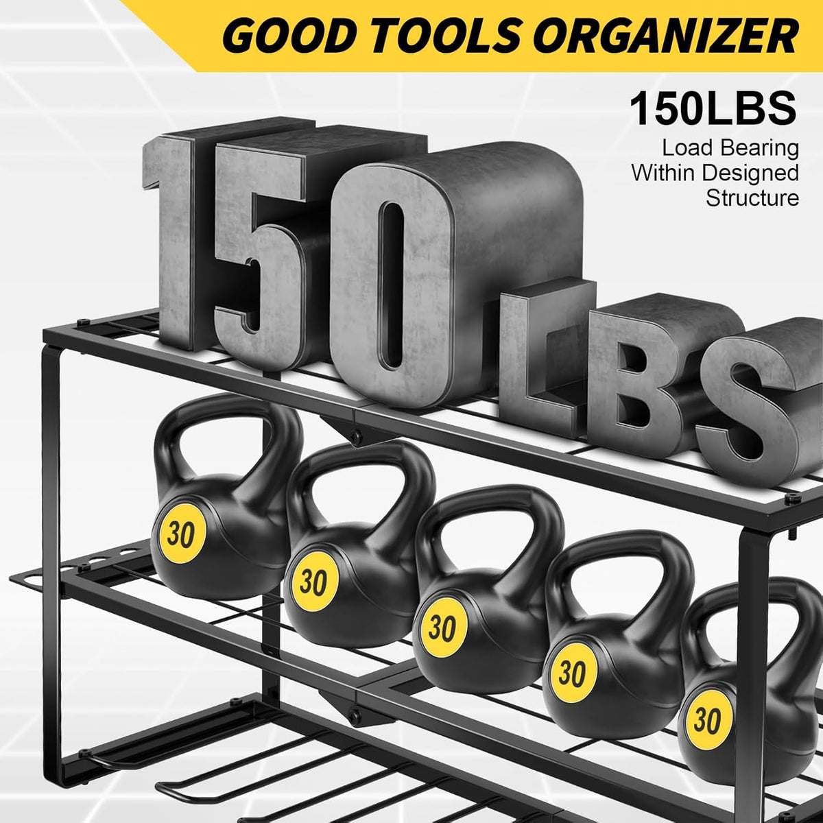 Large Power Tool Organizer Wall Mount,3 Layer Heavy Duty Tool Storage Rack Loads 150lbs,With 7 Cordless Drill Holders,Workshop,Utility Racks for Garage Workshop,Shed - Cool Gifts for Men,Dad,Husband