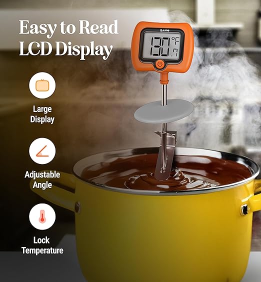 Digital Candy Thermometer with Pot Clip, 10" Long Stainless Steel Probe, Instant Read Kitchen Thermometer for Cooking, Baking, and Candy Making