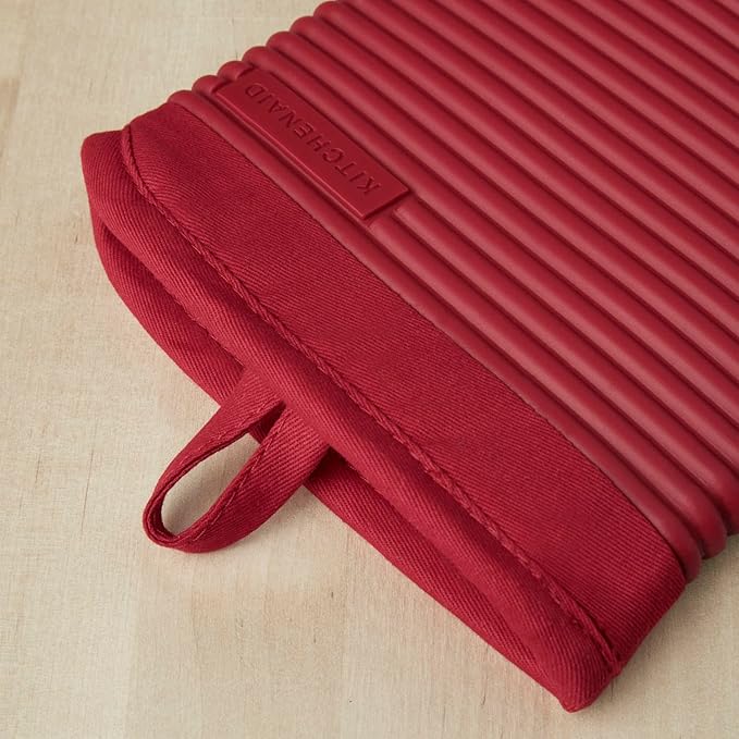 KITCHENAID Ribbed Soft Silicone Oven Mitt 2-Pack Set, 7.5"x13", Passion Red
