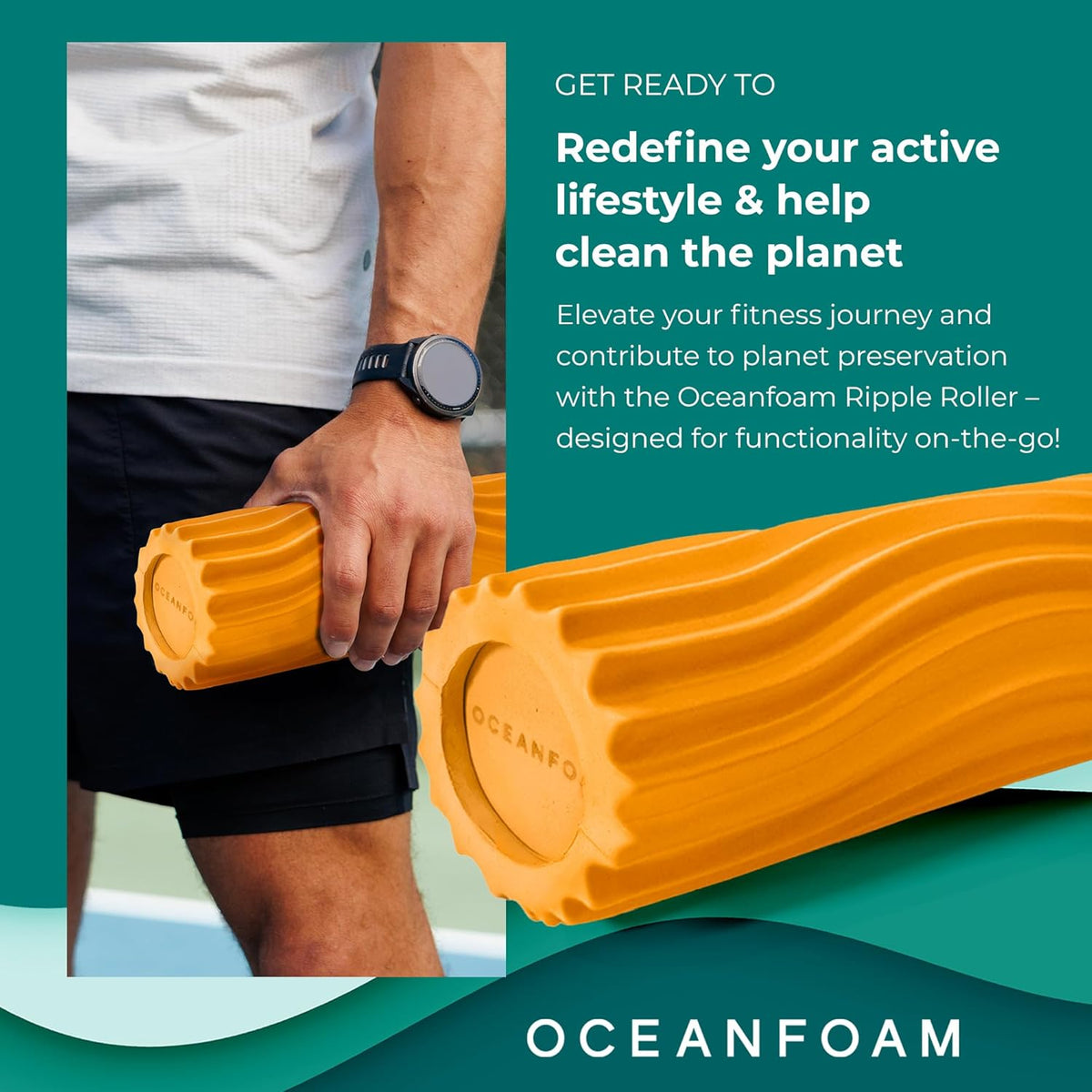 Oceanfoam Ripple Travel Foam Roller (11" x 3.35") Firm Mini Foam Roller for Physical Therapy, Deep Tissue Massage, Back Pain - High Density, Ergonomic Wave Textured - Yoga, Pilates, Exercise (Gold)