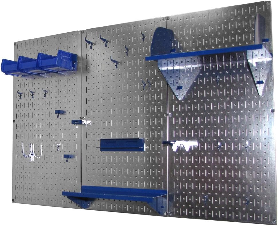 Wall Control Pegboard Organizer 4 ft. Metal Pegboard Standard Tool Storage Kit with Galvanized Toolboard and Blue Accessories