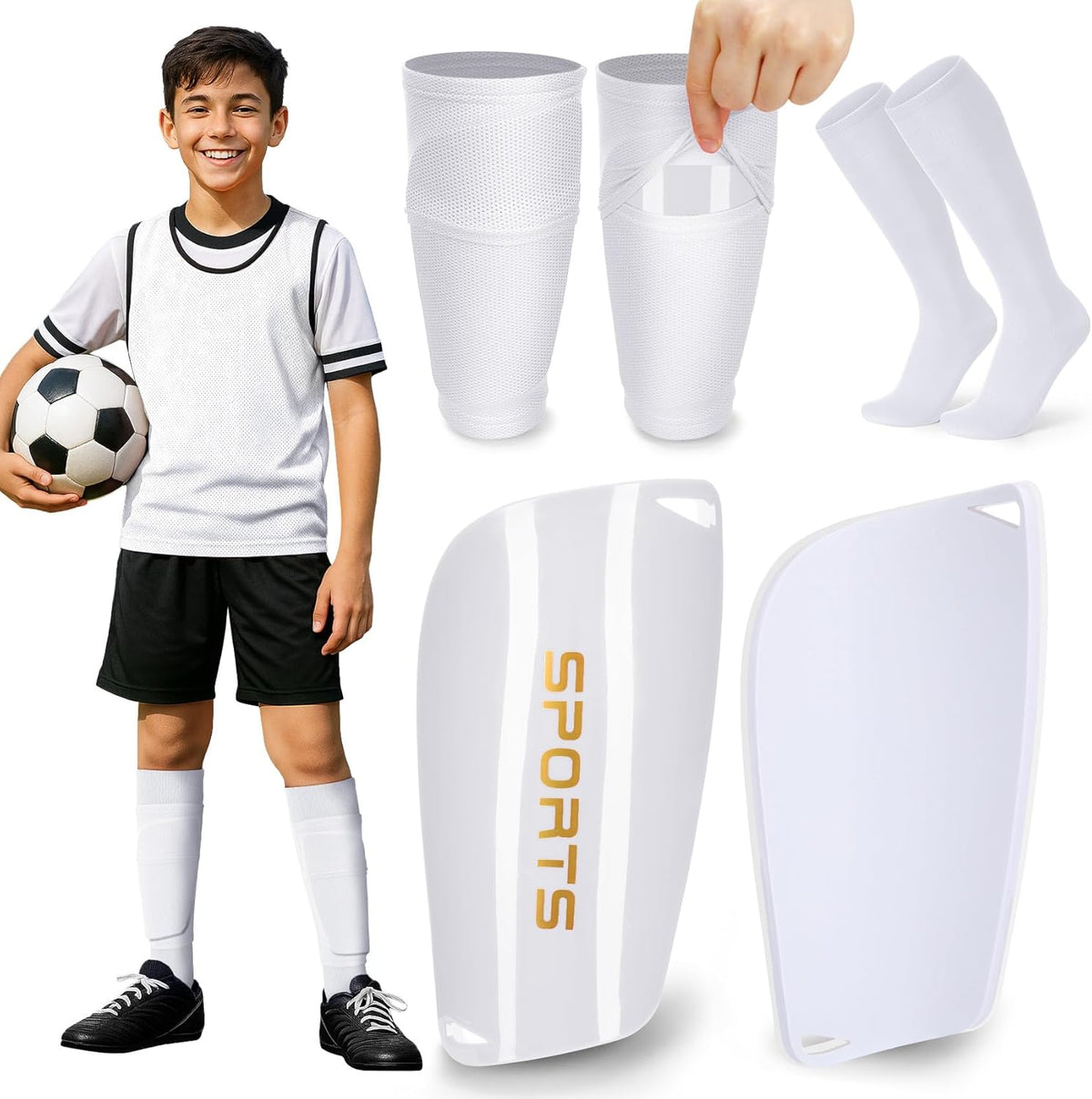 XZQTIVE Soccer Shin Guards with Shin Sleeves and Soccer Socks, Football Shin Pads Set for Kids Youth and Adult