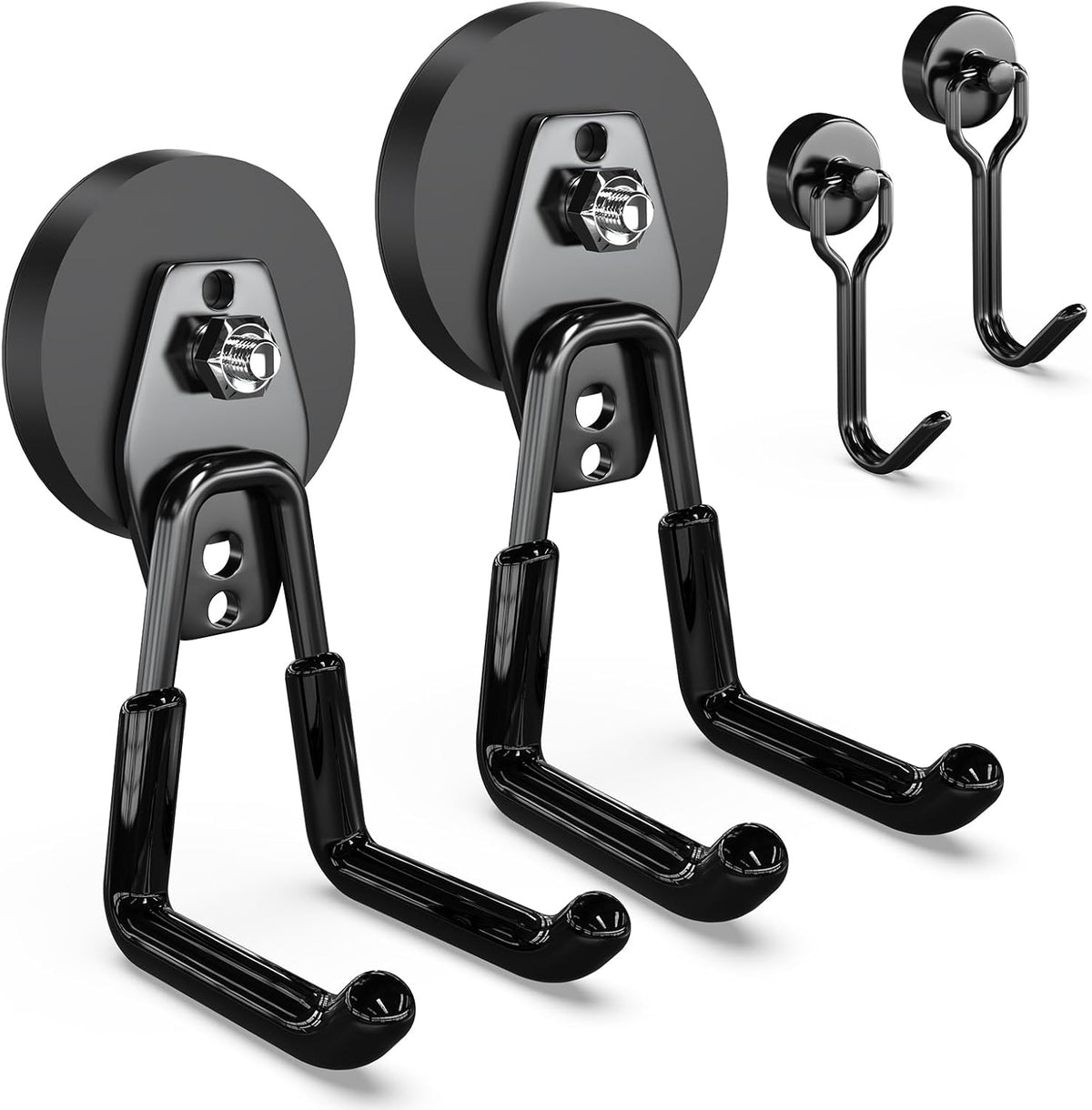 3-H Heavy Duty Magnet Garage Hooks 2 Pack, Large Strong Magnetic Hooks for Hanging Cordless Power Drill, Utility Magnetic Tool Holder for Metal Cabinet, Steel Pegboard, Toolbox, Garage(Black)