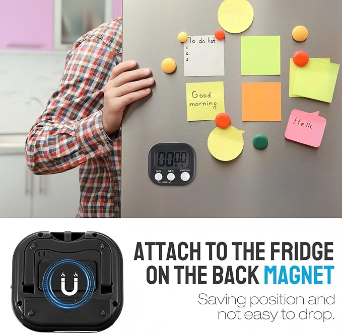 Leumoi 24 Pcs Digital Kitchen Timers Bulk Small Magnetic Timer On/Off Switch Minute Second Count up Countdown Loud Alarm for Classroom Cooking Baking(Black)
